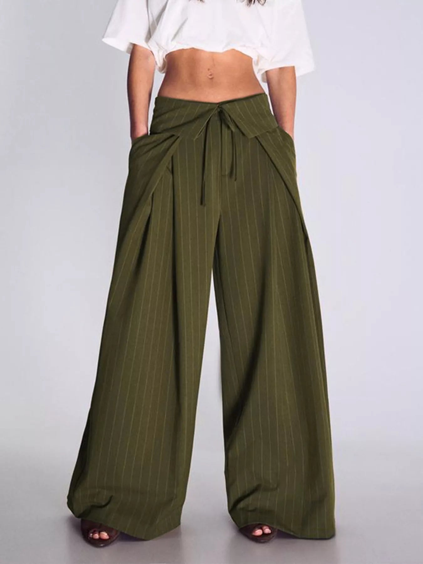 High-Waisted Wide-Leg Pinstripe Pants Secondary image