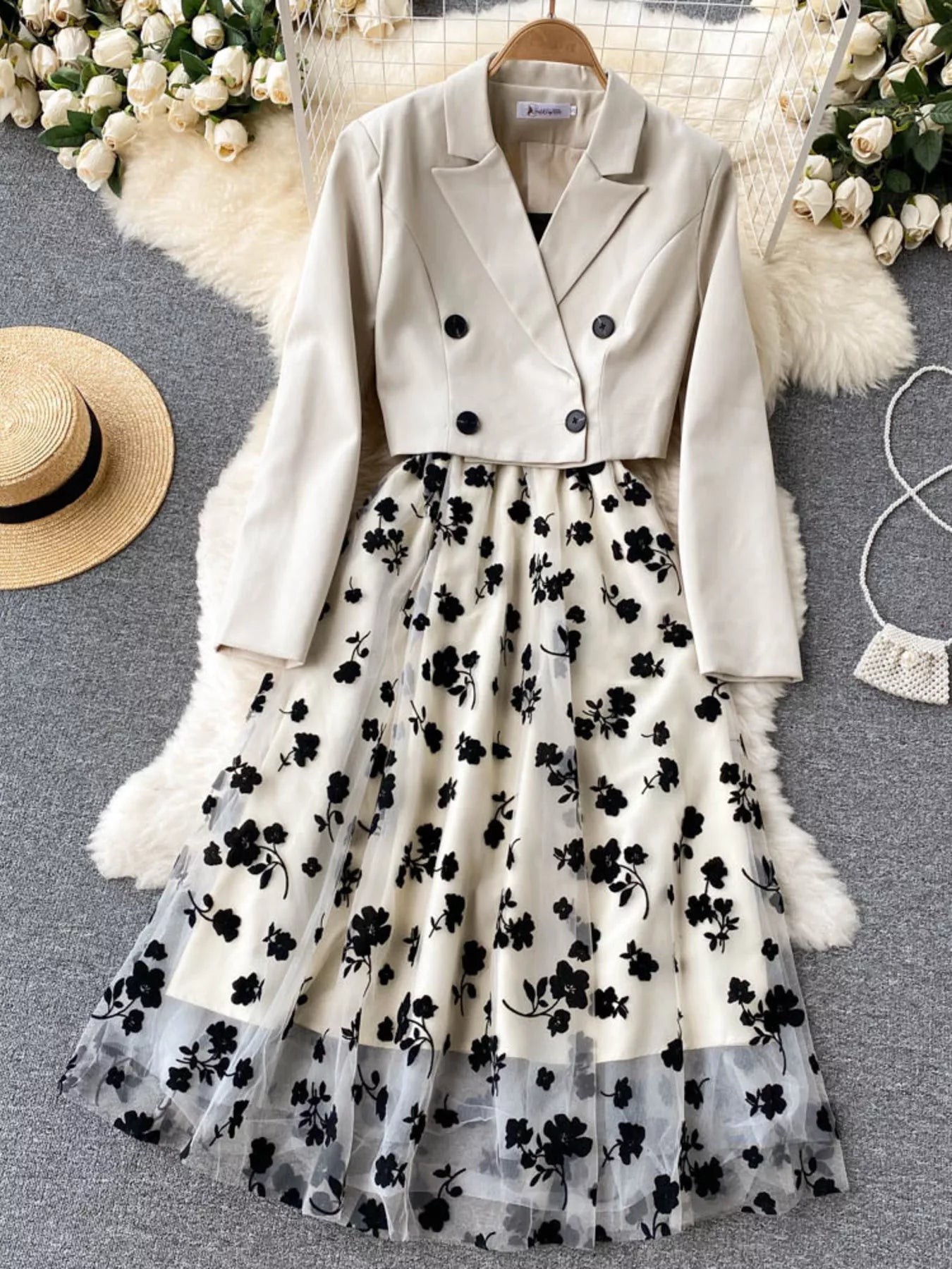 Floral Mesh Dress & Blazer Set Secondary image