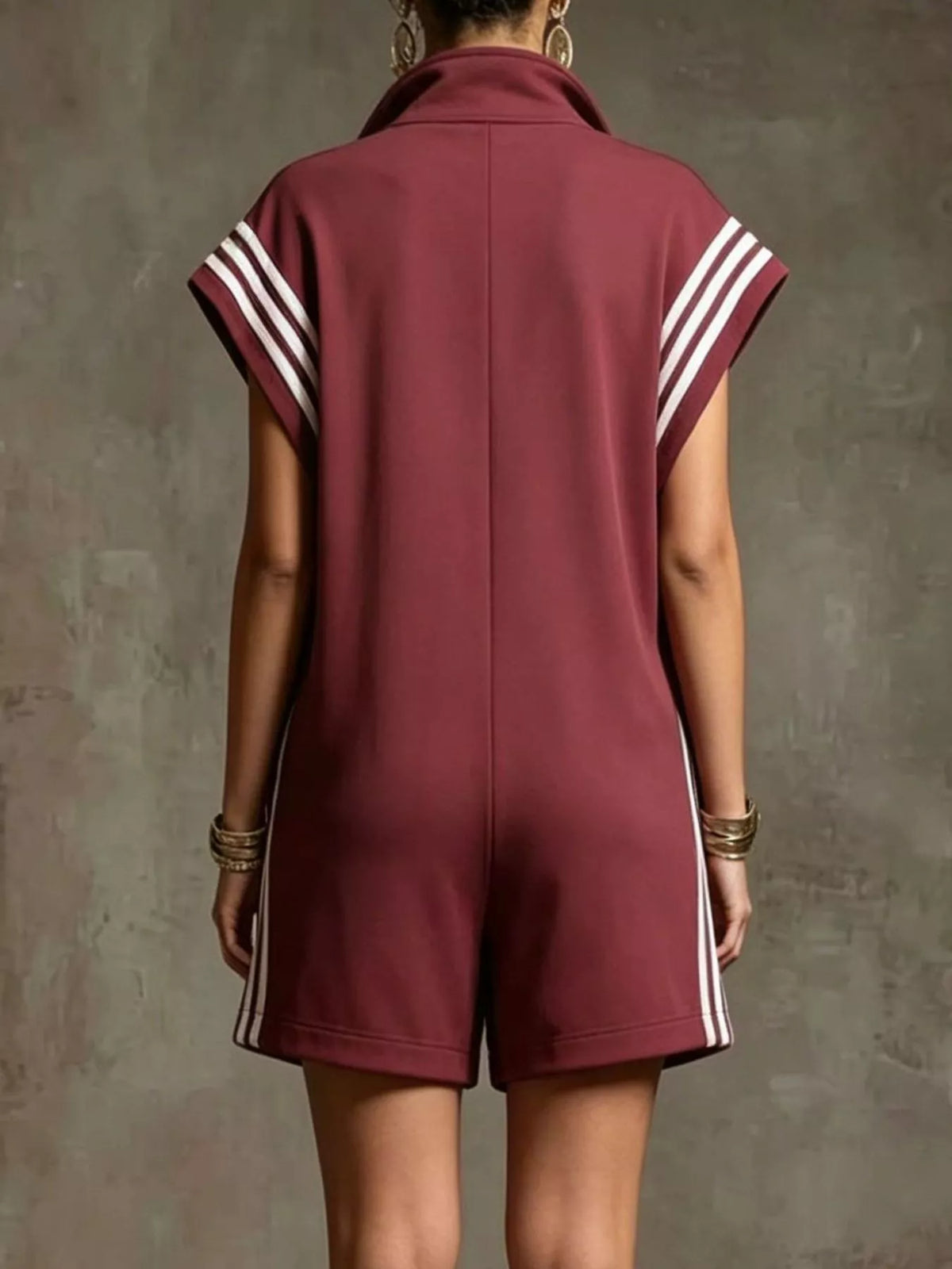 Striped Zip Front Short Sleeve Romper - photo 6