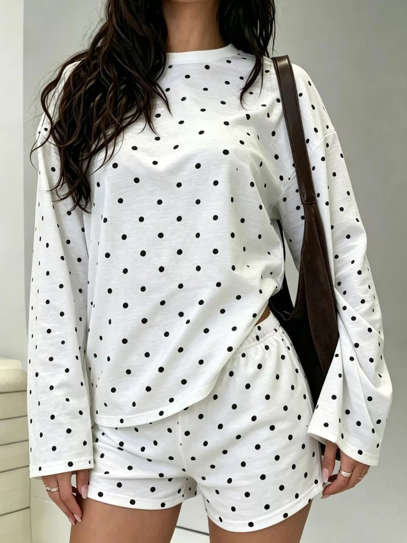 Polka Dot Long Sleeve Top and Shorts Set Secondary image
