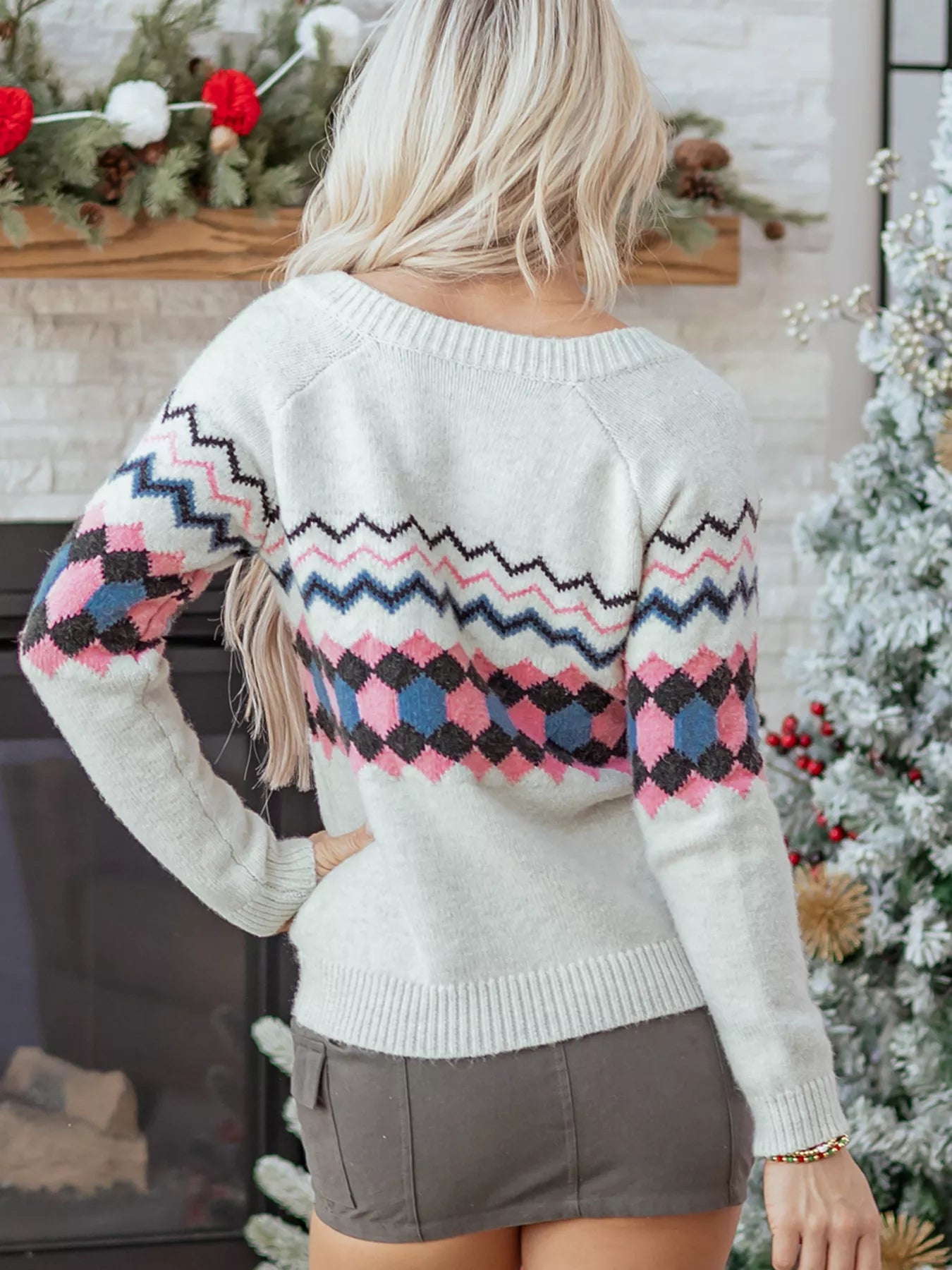 Stripe Geometric Button Up Sweater Cardigan Secondary image