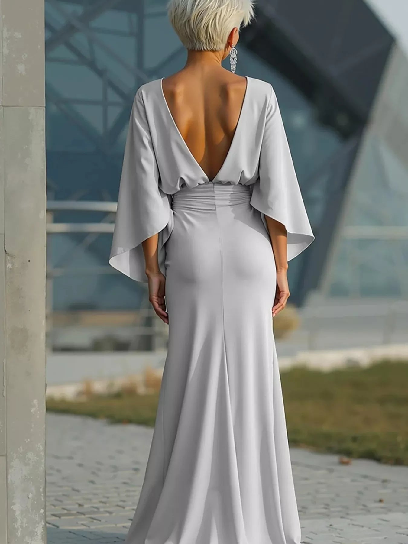 Batwing Sleeve Ruched Maxi Dress Secondary image