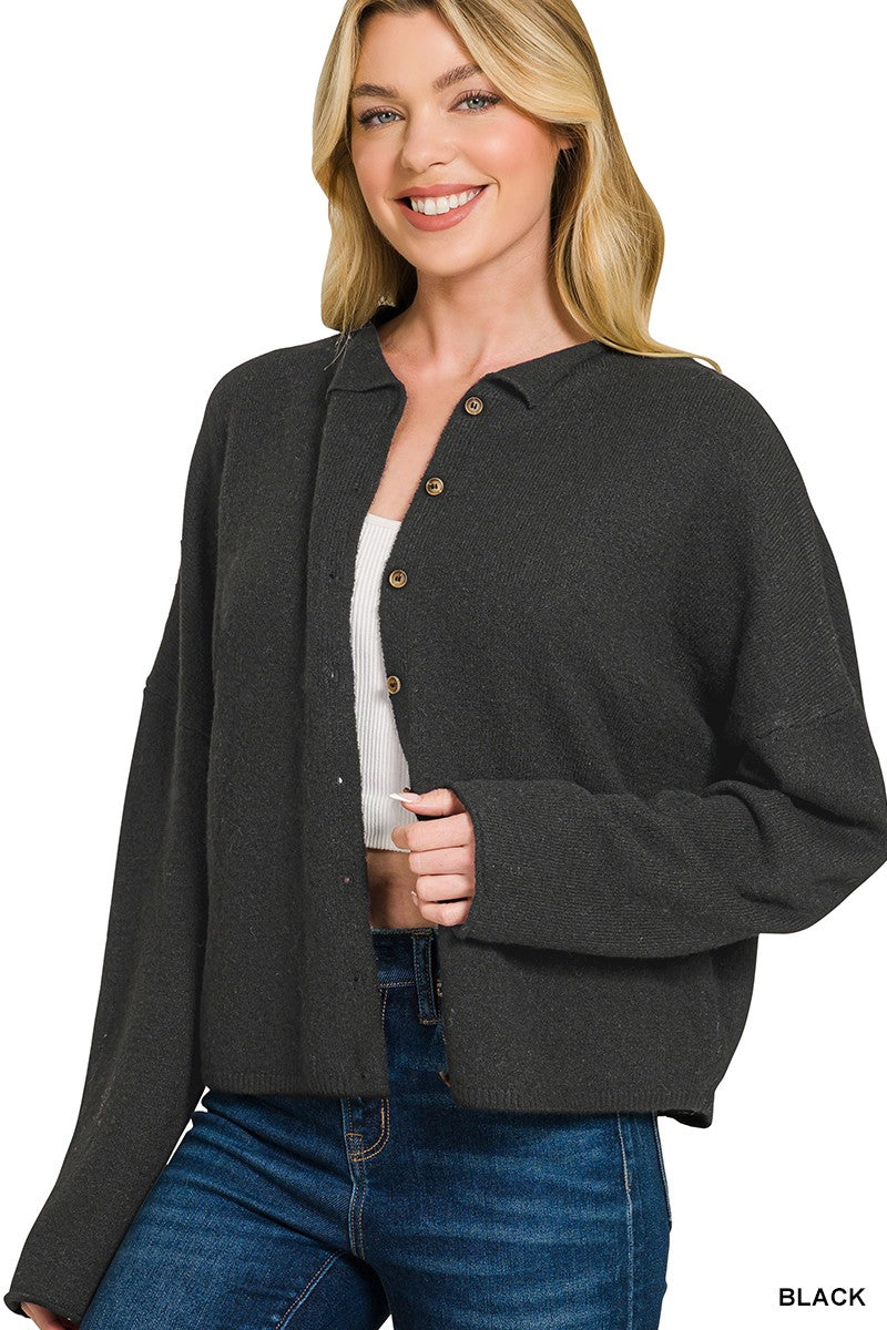 Zenana Collared Button Down Cardigan Sweater Secondary image