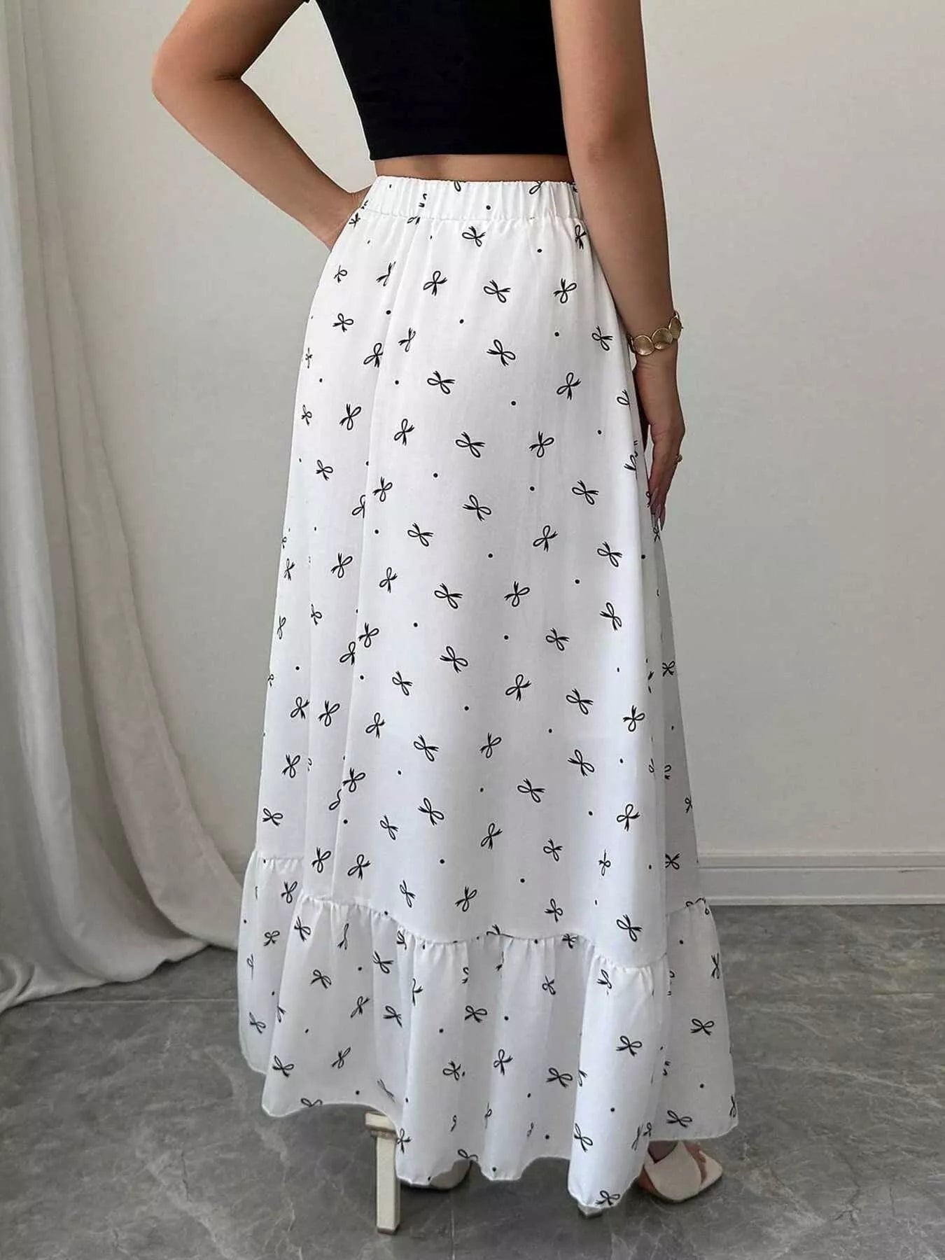 Bowknot Print Ruffle Hem Maxi Skirt Secondary image