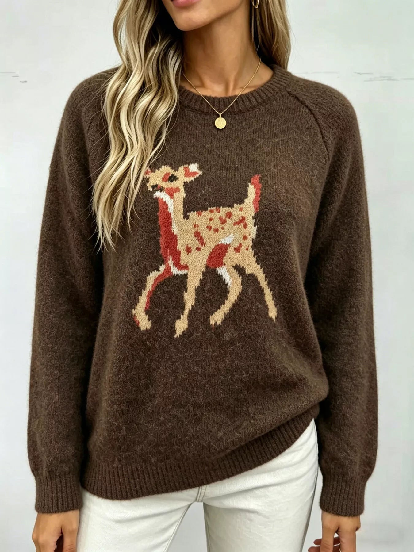 Deer Pattern Raglan Sleeve Sweater Secondary image
