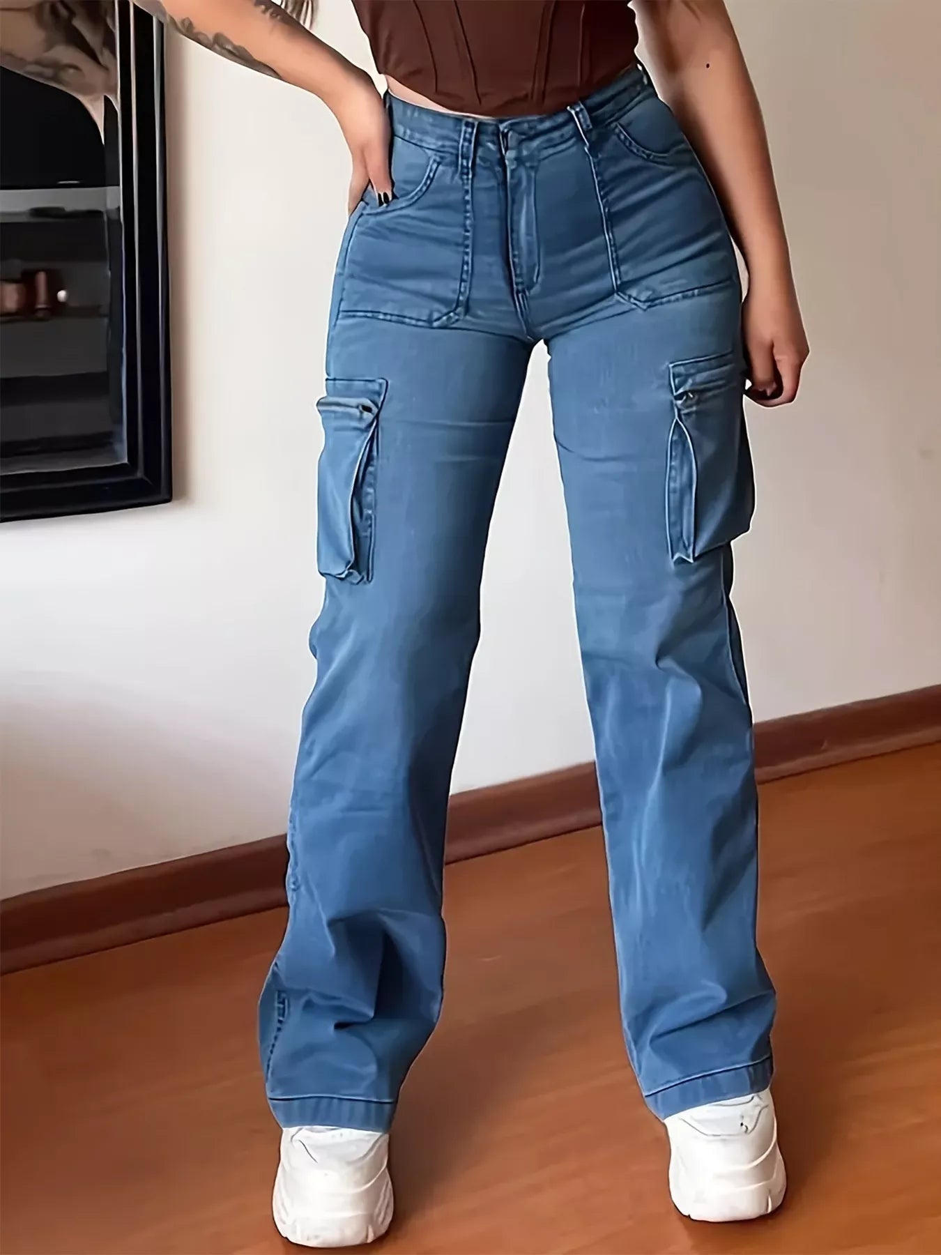 Plus Size High-Waisted Cargo Jeans Secondary image