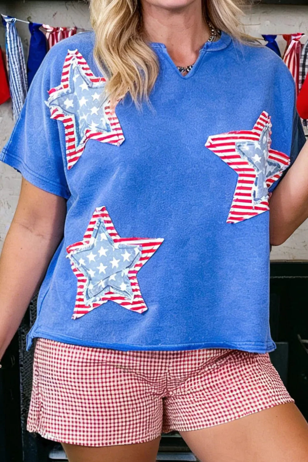 Patriot Star Patched Notched Neck Mineral Washed Tee Secondary image