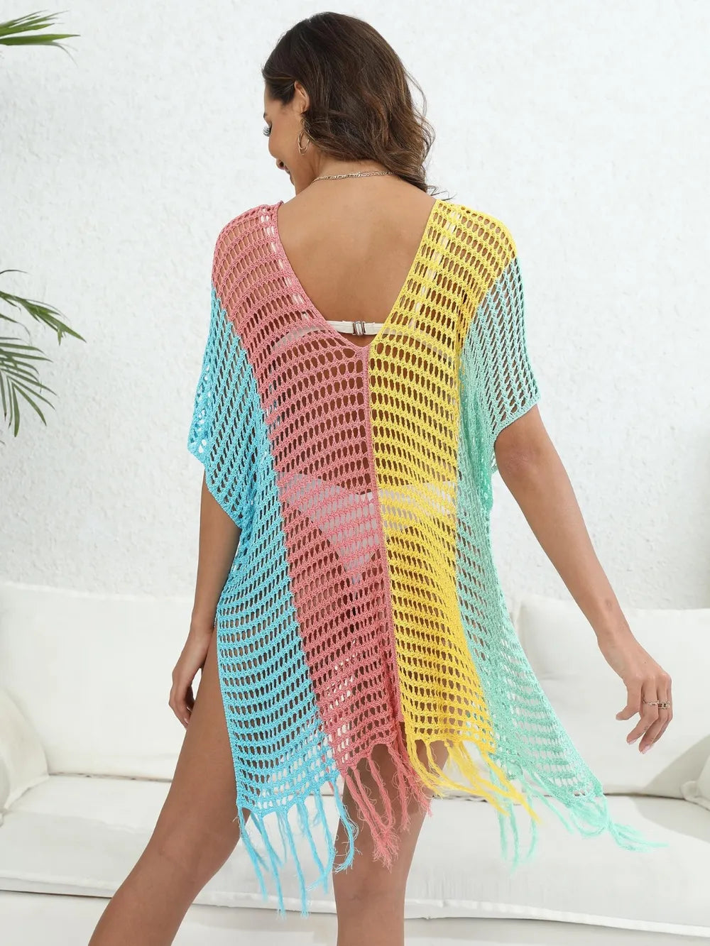 Fringe Color Block Scoop Neck Cover Up Secondary image