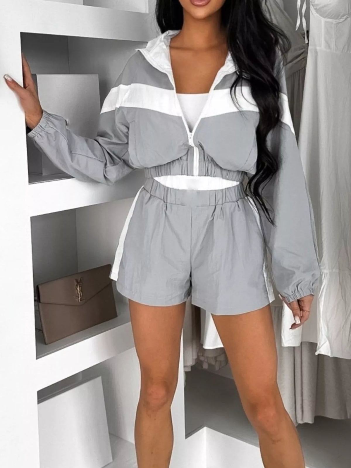 Color Block Zip-Up Jacket and Shorts Two-Piece Set - photo 8