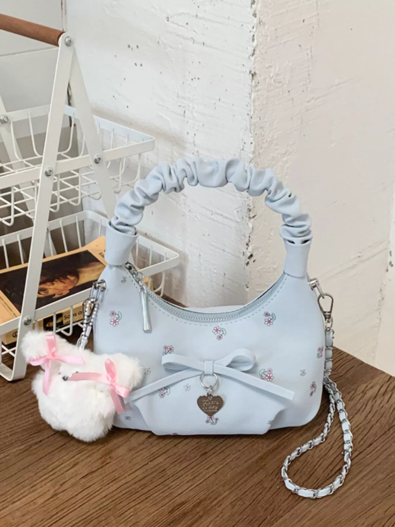 Ruched Handle Crossbody Bag with Bow Secondary image