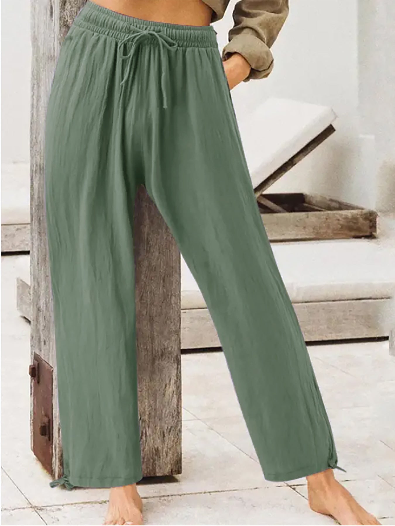 Full Size Casual Drawstring Wide-Leg Pants Plus Size Secondary image