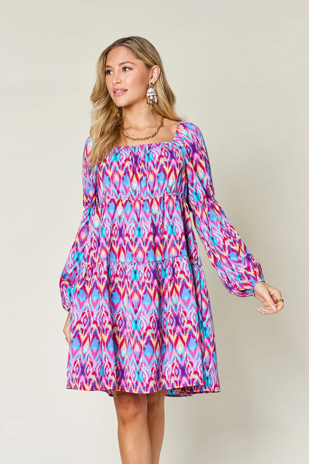 Double Take Full Size Printed Long Sleeve Dress Secondary image
