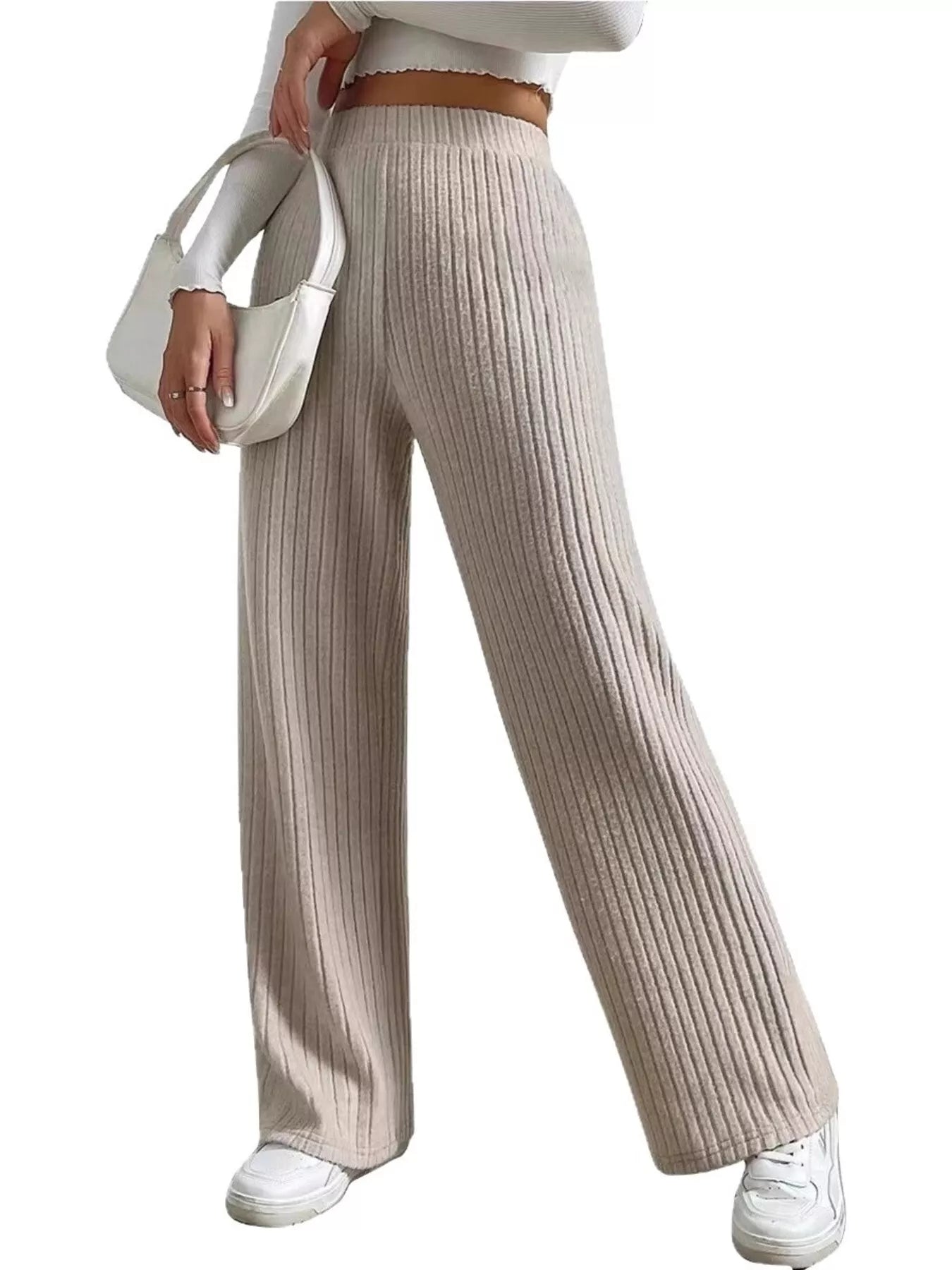 Ribbed Knit Wide-Leg Sweater Pants Secondary image