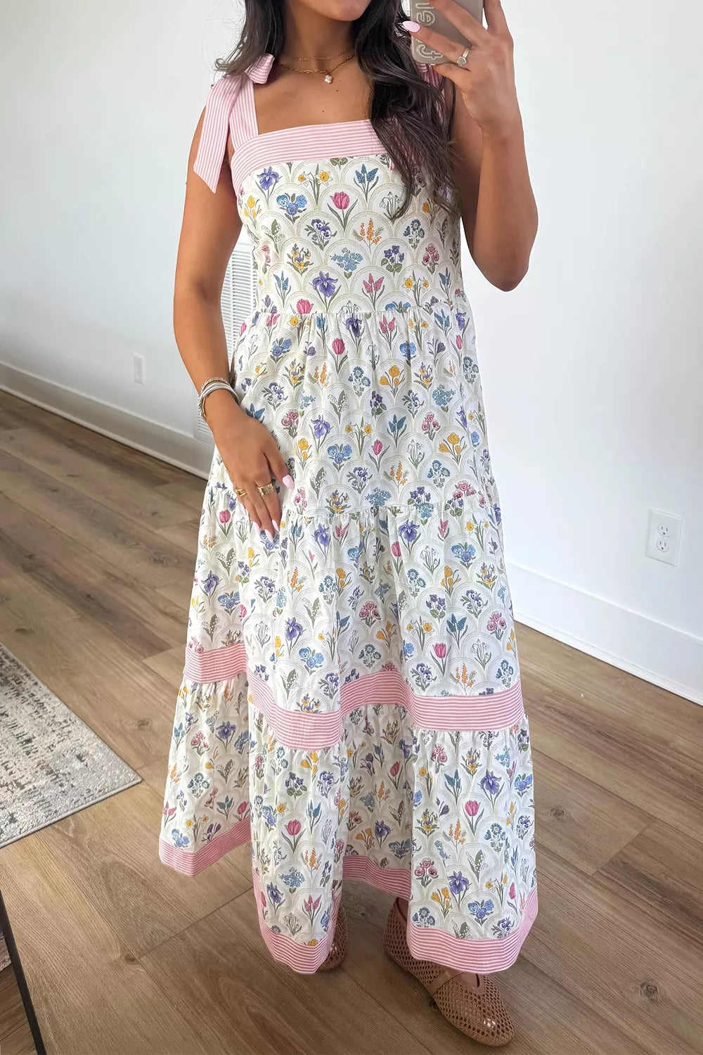Tiered Floral Tie Shoulder Midi Dress Secondary image