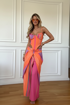 Women's Print Vest and Pleated Pants Set Lace Up