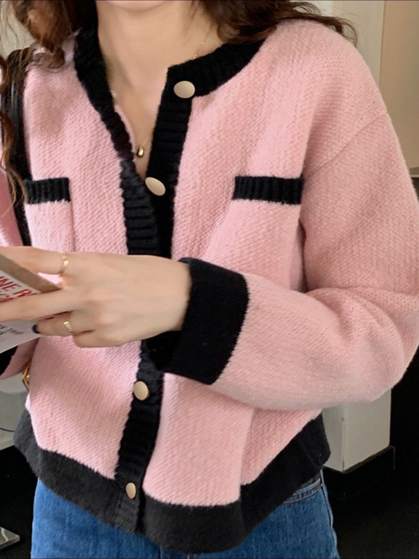 Contrast Trim Button Up Cardigan Secondary image