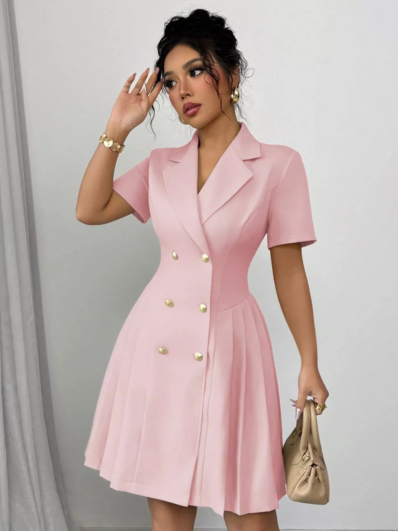 Double-Breasted Pleated Blazer Dress Secondary image
