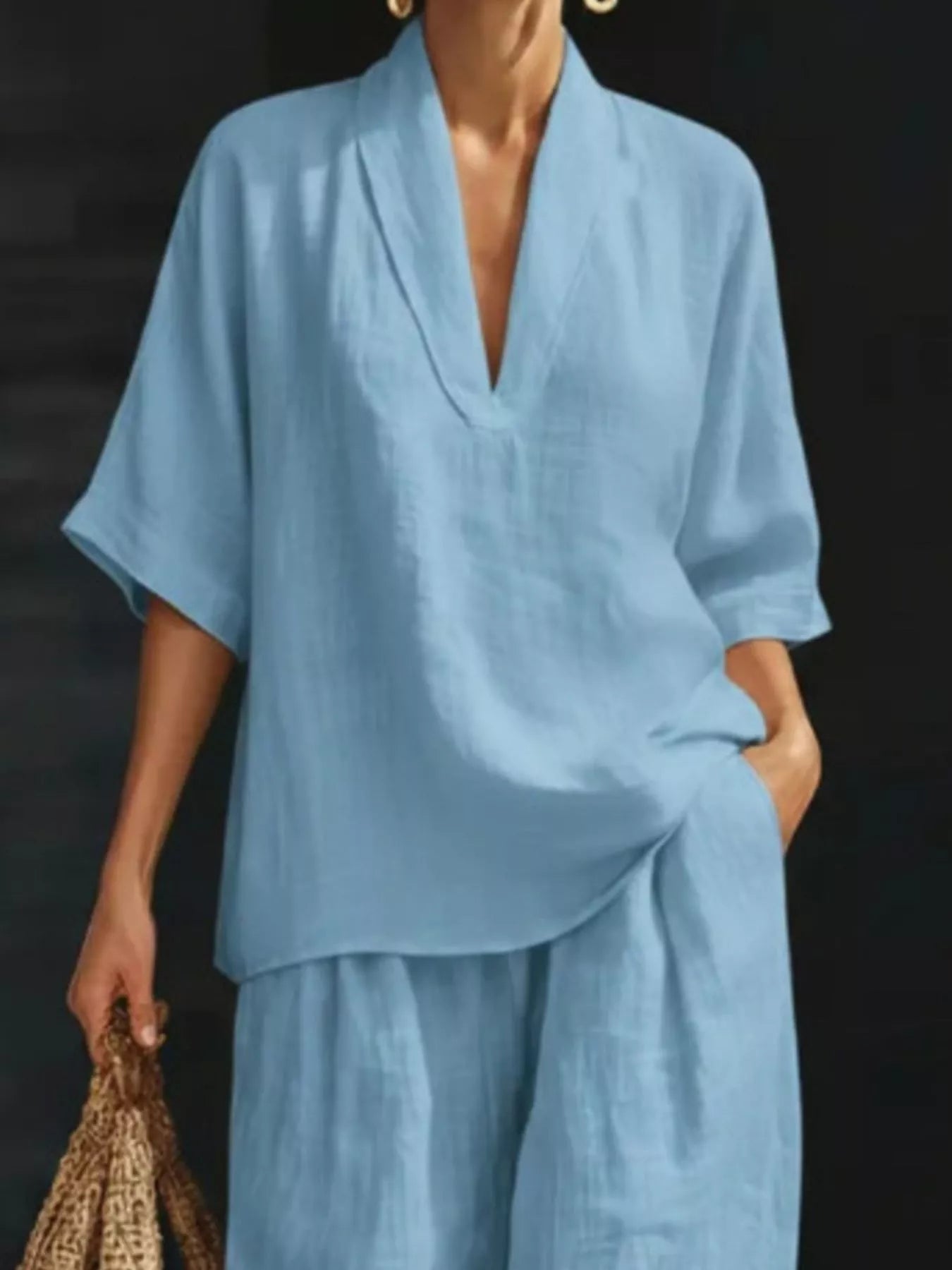Full Size Half Sleeve Top and Wide Leg Pants Set Plus Size Secondary image