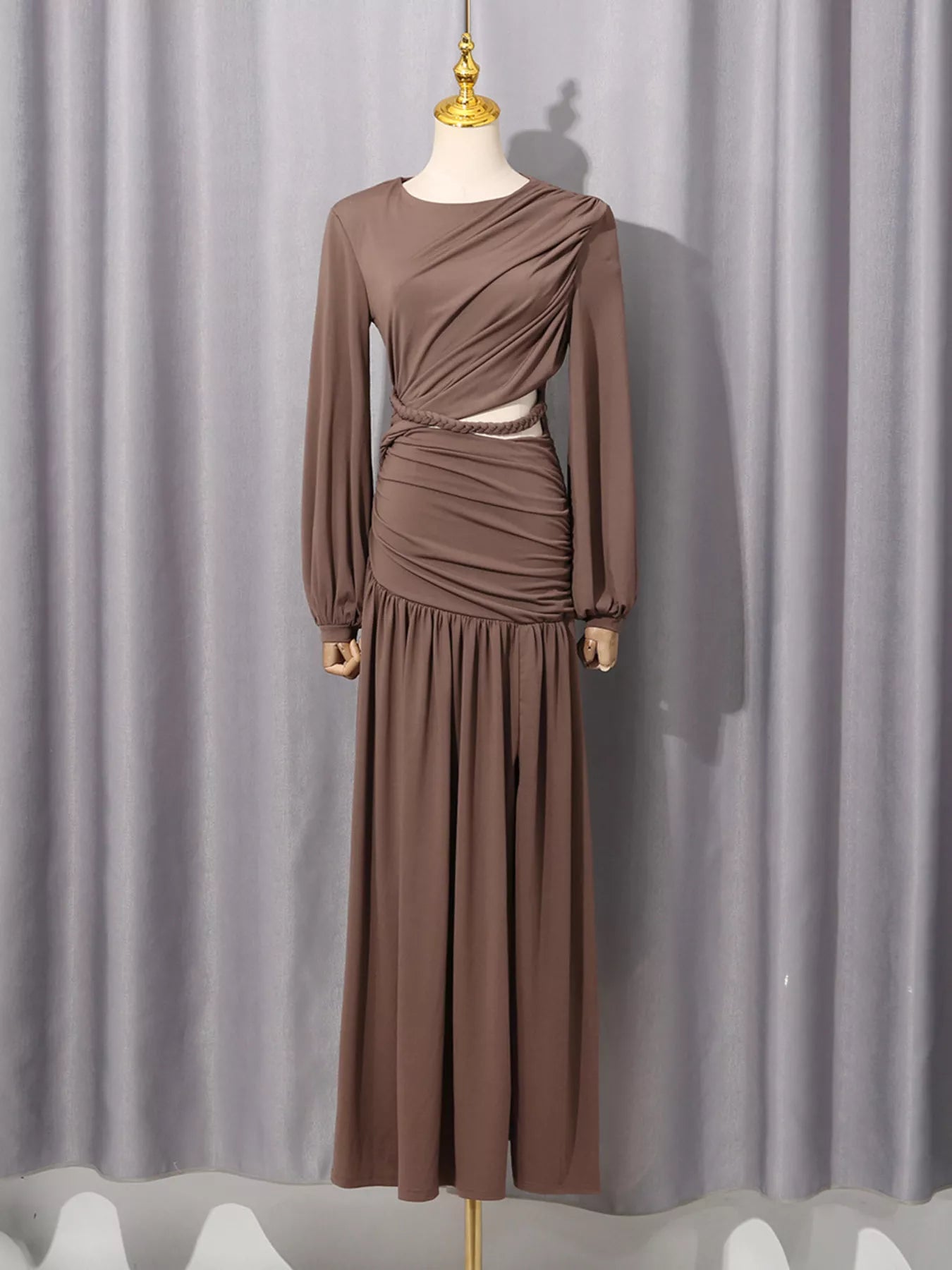 Ruched Long-Sleeve Maxi Dress with Cutout Detail Secondary image