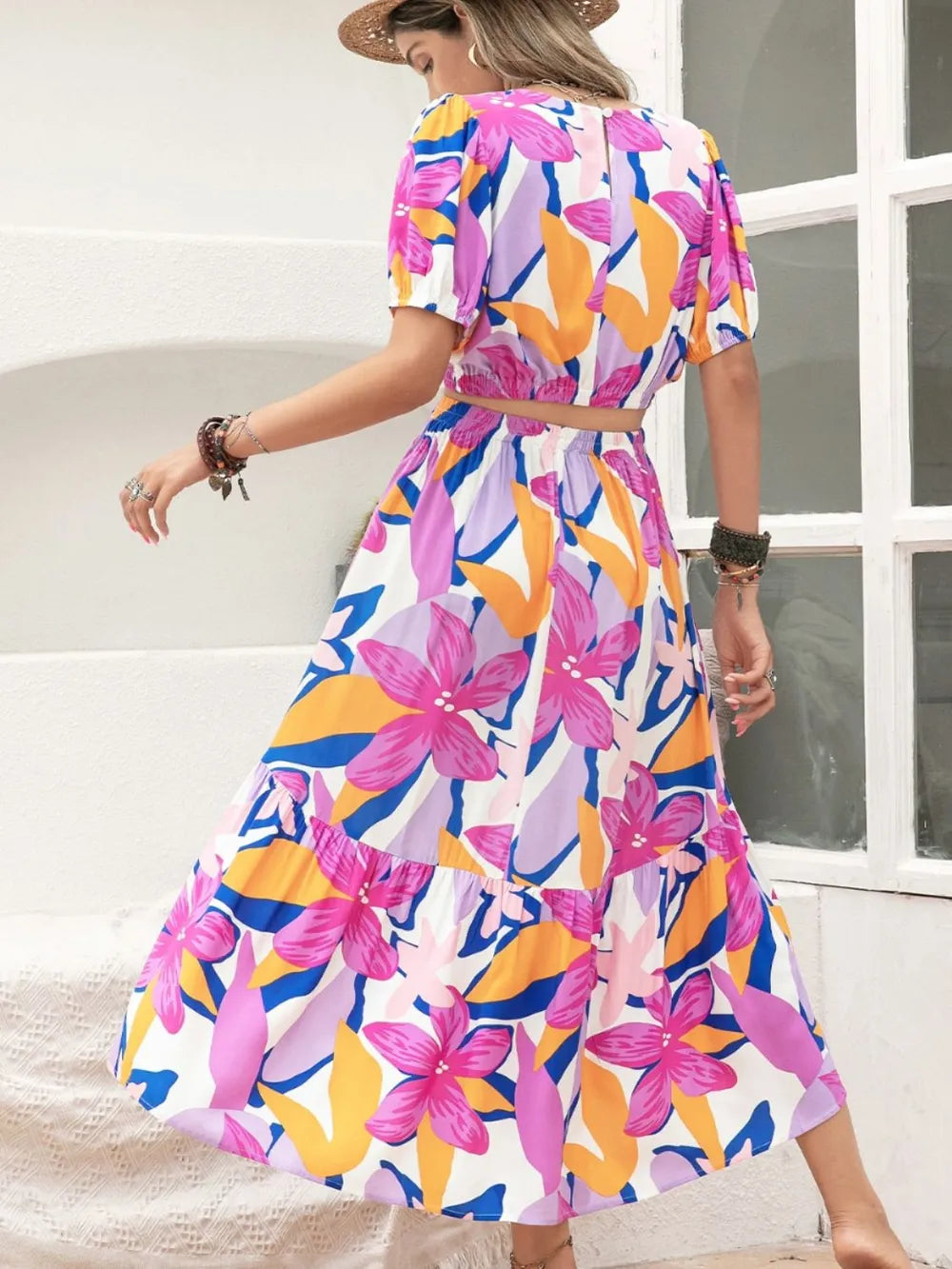 Printed Round Neck Top and Skirt Set Secondary image