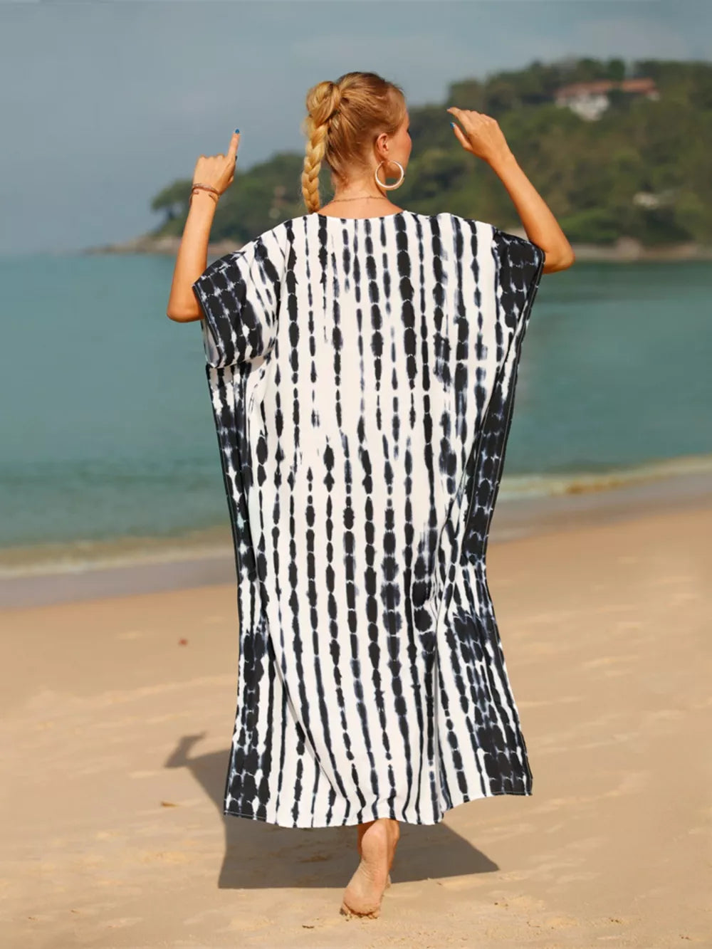 Tie-Dye V-Neck Half Sleeve Cover-Up Secondary image
