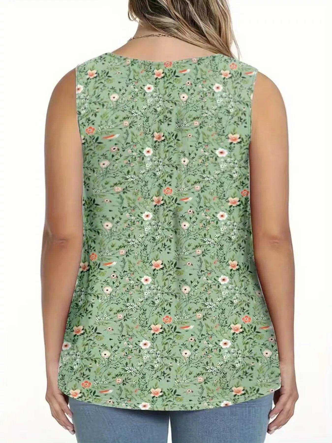 Full Size Floral Print Button Detail Tank Plus Size Secondary image