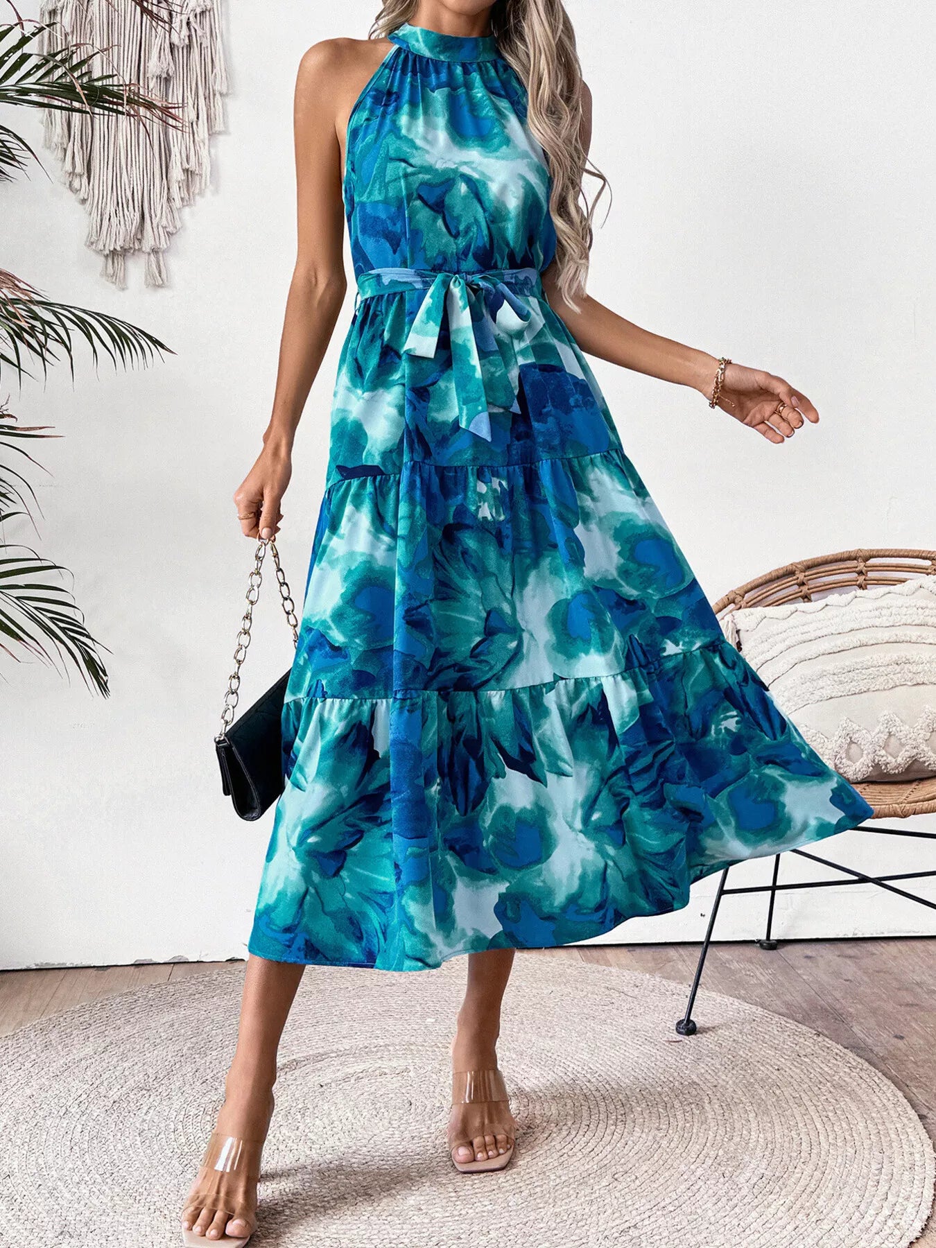 Floral Tie-Waist Tiered Midi Dress Secondary image