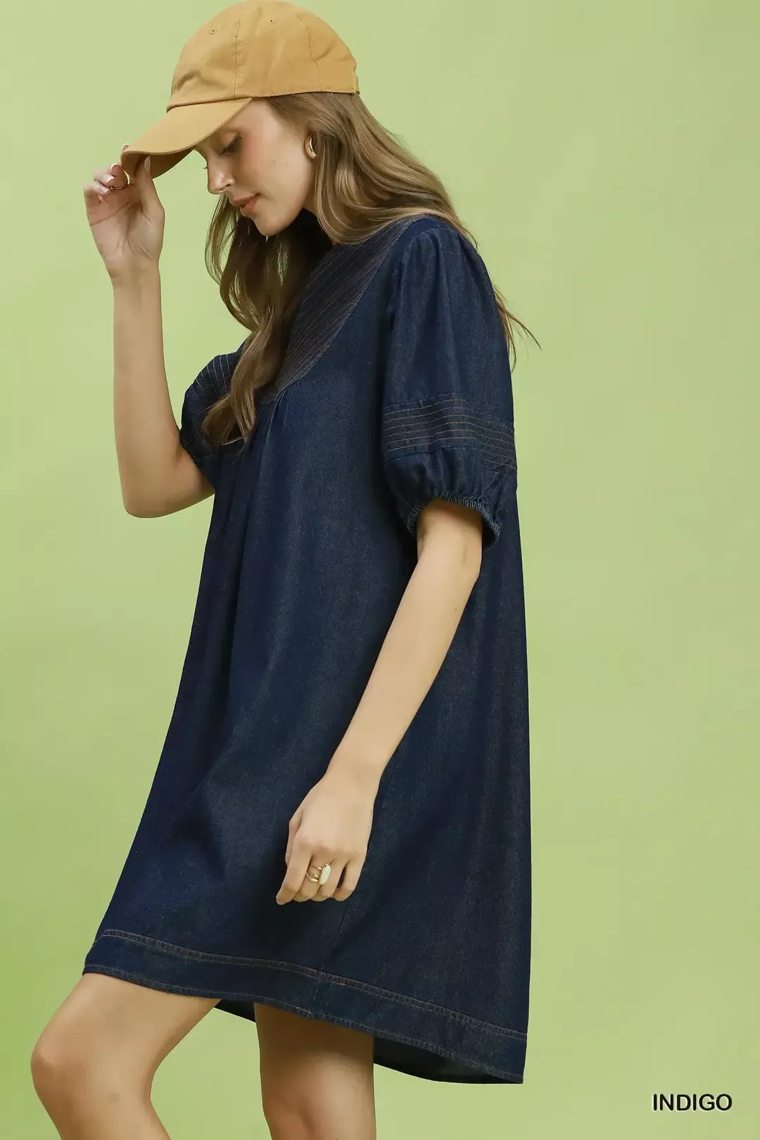 Umgee Notched Puff Sleeve Mini Dress with Pockets Secondary image