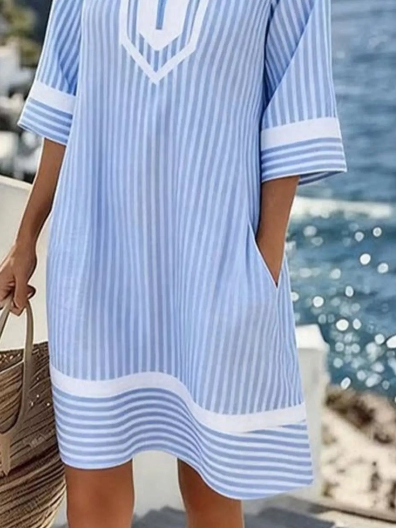 Full Size Striped V-Neck Casual Dress Plus Size Secondary image