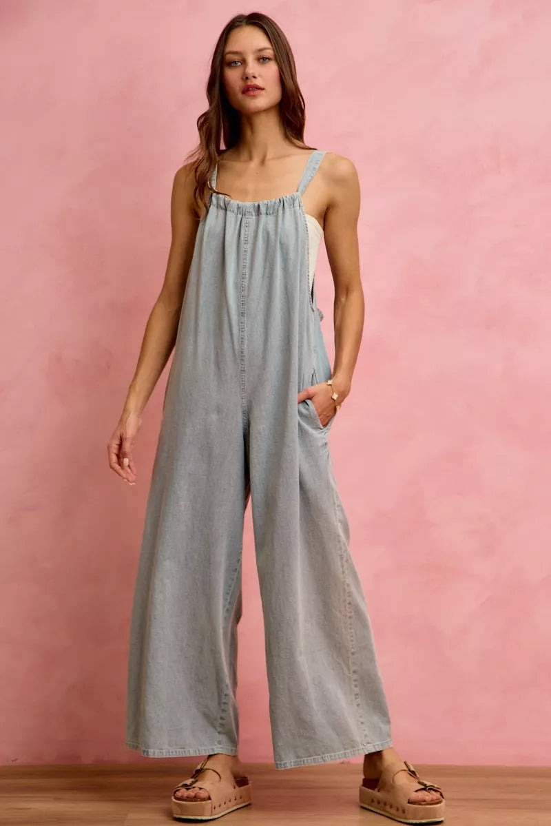 SO ME Wide Leg Lightweight Denim Overalls Secondary image