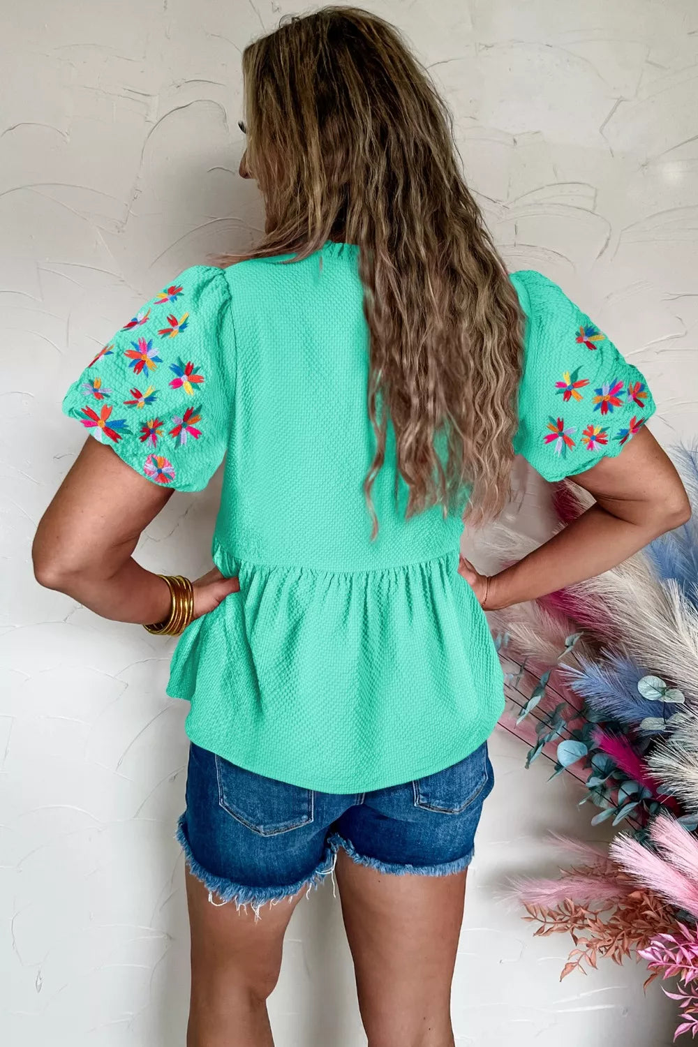 Embroidered Sleeve Textured Blouse Secondary image