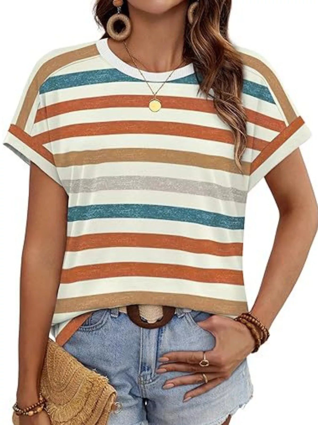 Striped Short Sleeve Casual T-Shirt Secondary image