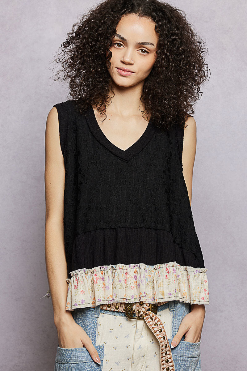 POL Floral Print V-Neck Textured Tank Secondary image