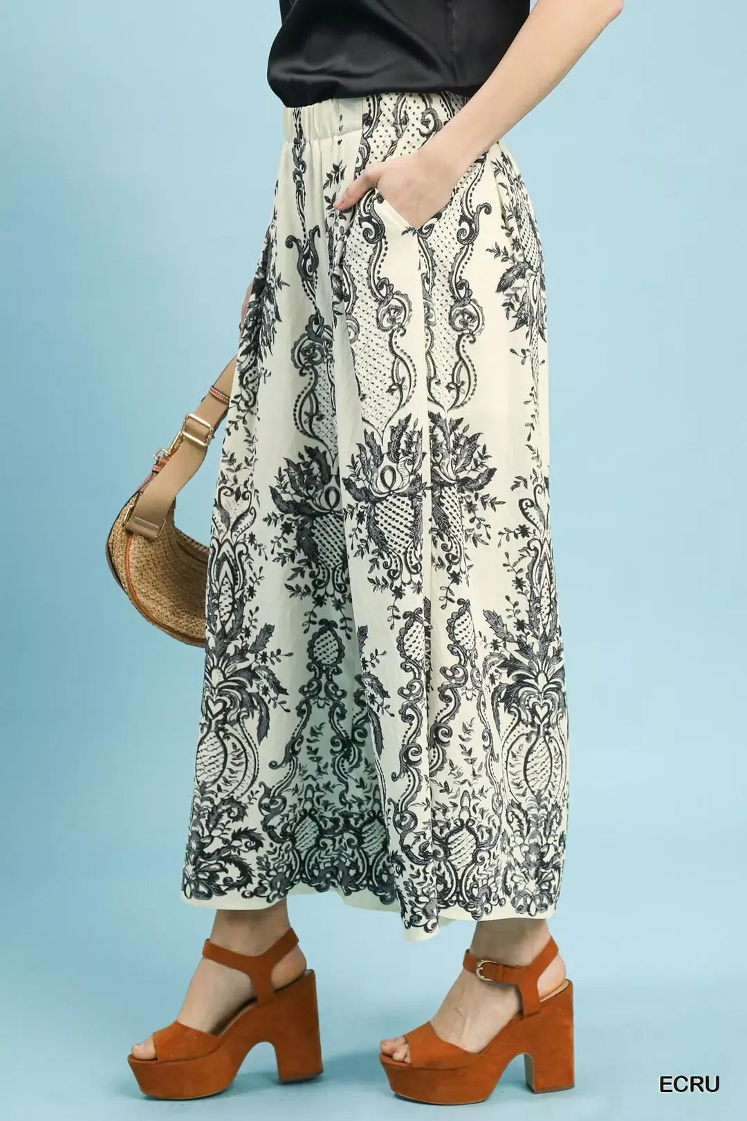 Umgee Border Print Wide Leg Pants Secondary image