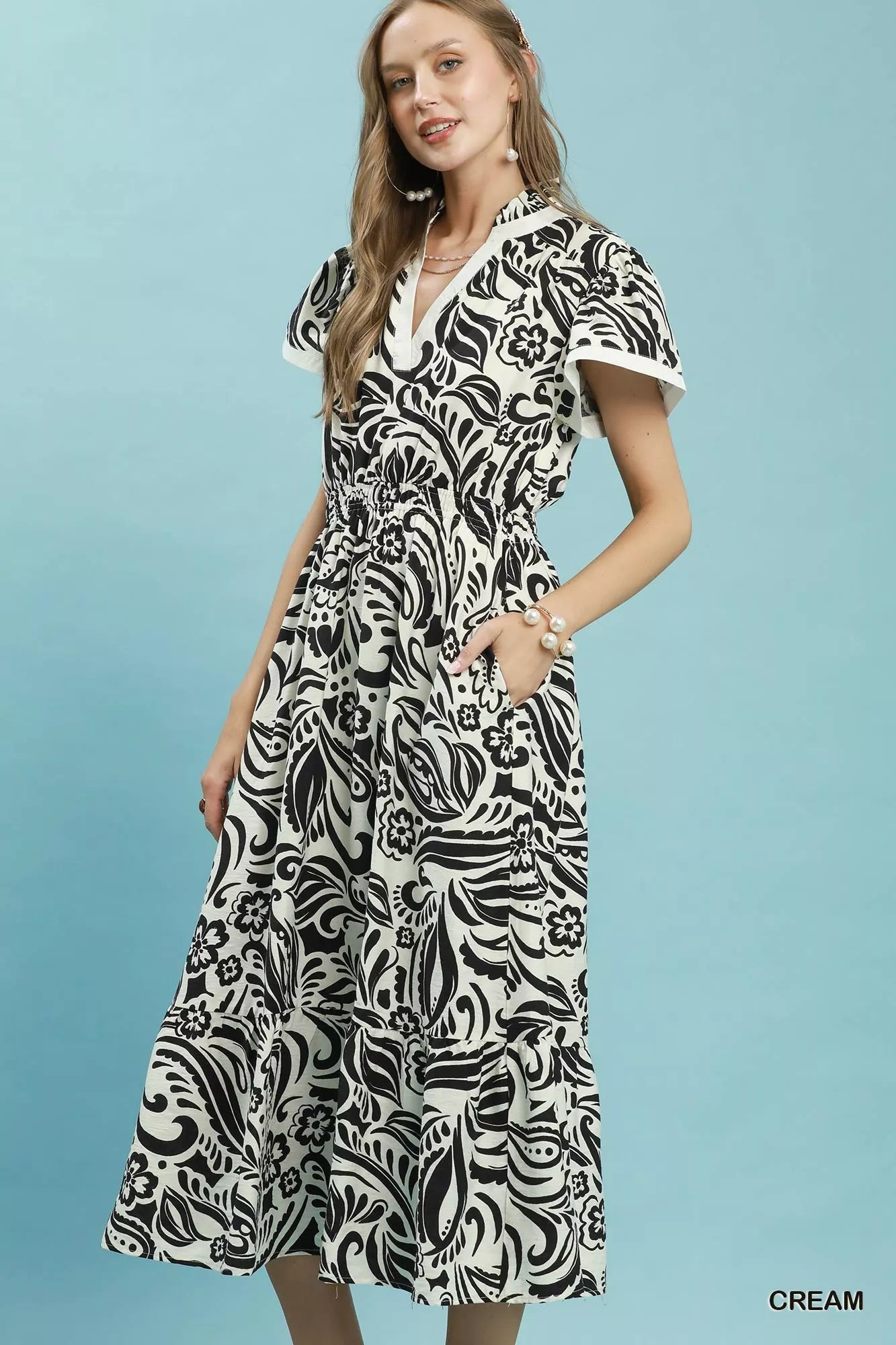 Umgee Paisley Print Midi Dress with Side Pockets Secondary image