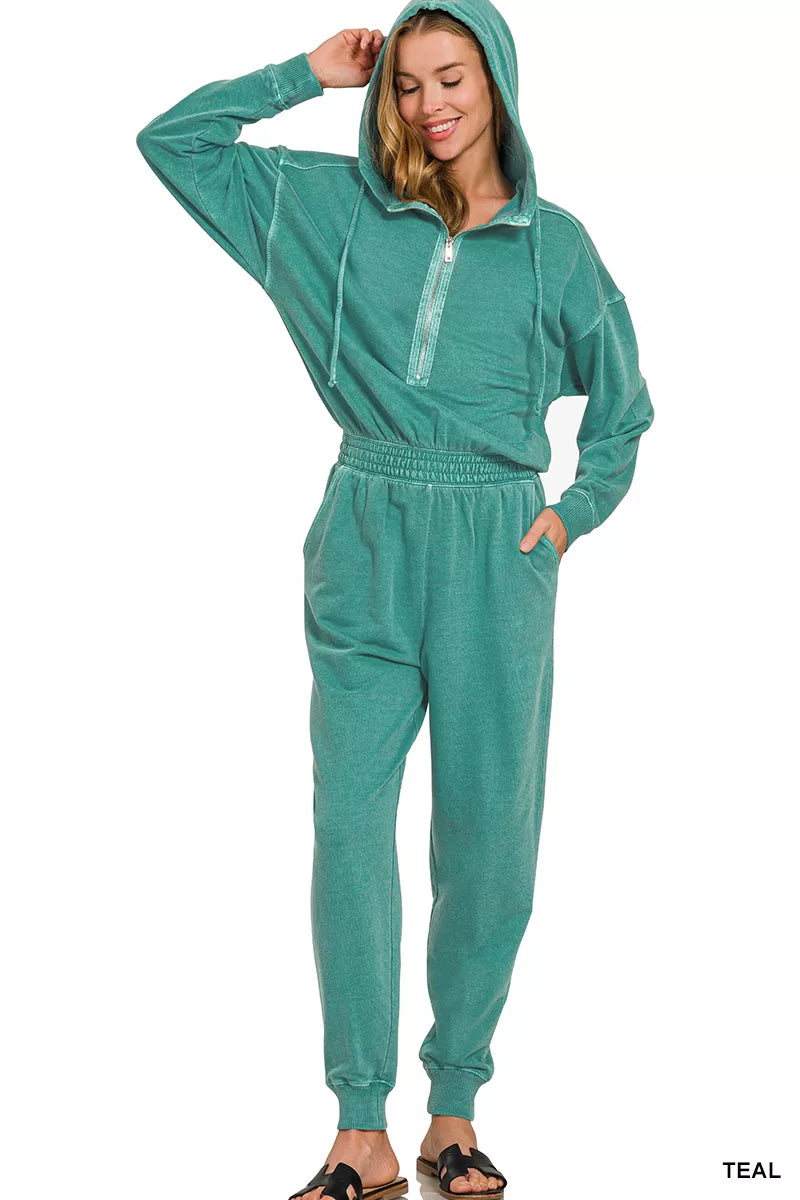 Zenana Enzyme Washed French Terry Jumpsuit Secondary image