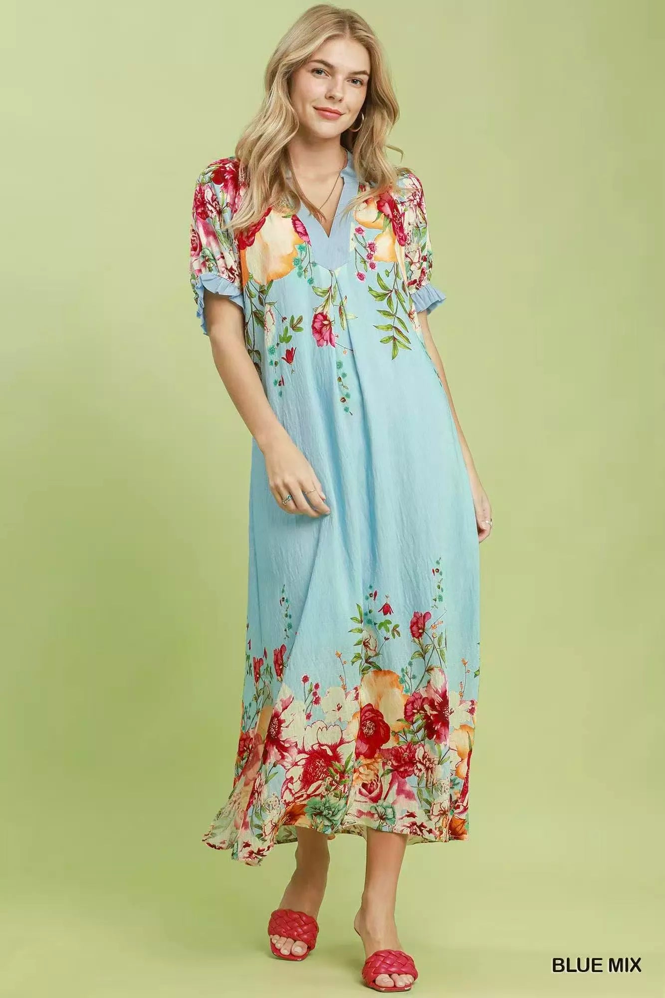 Umgee Mix Floral Border Print Midi Dress Secondary image