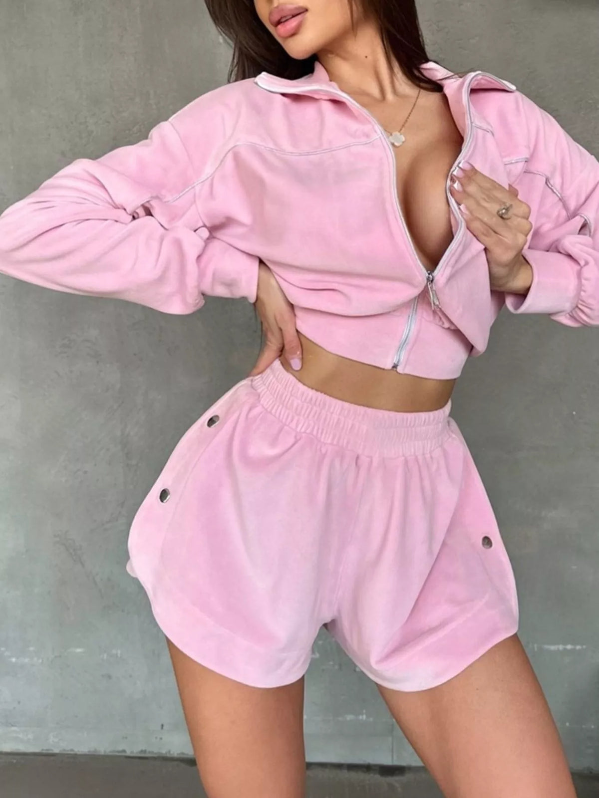 Zip-Up Outerwear and Shorts Set - photo 10