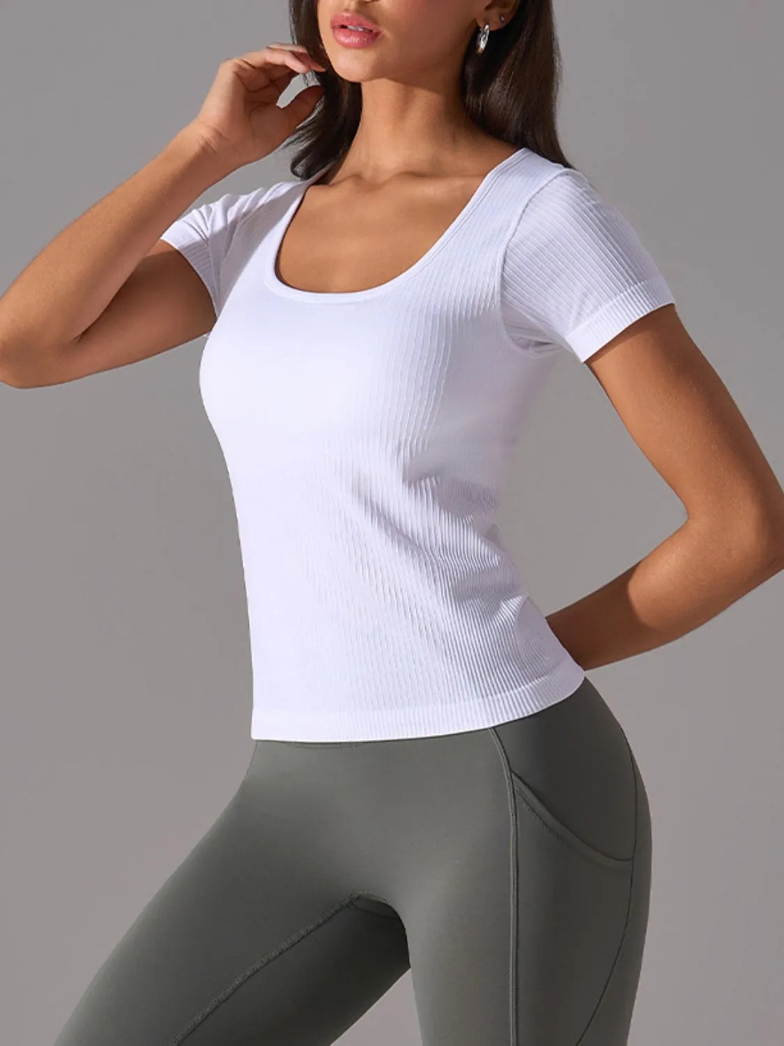 Square Neck Active T-Shirt with Detachable Chest Pads Secondary image