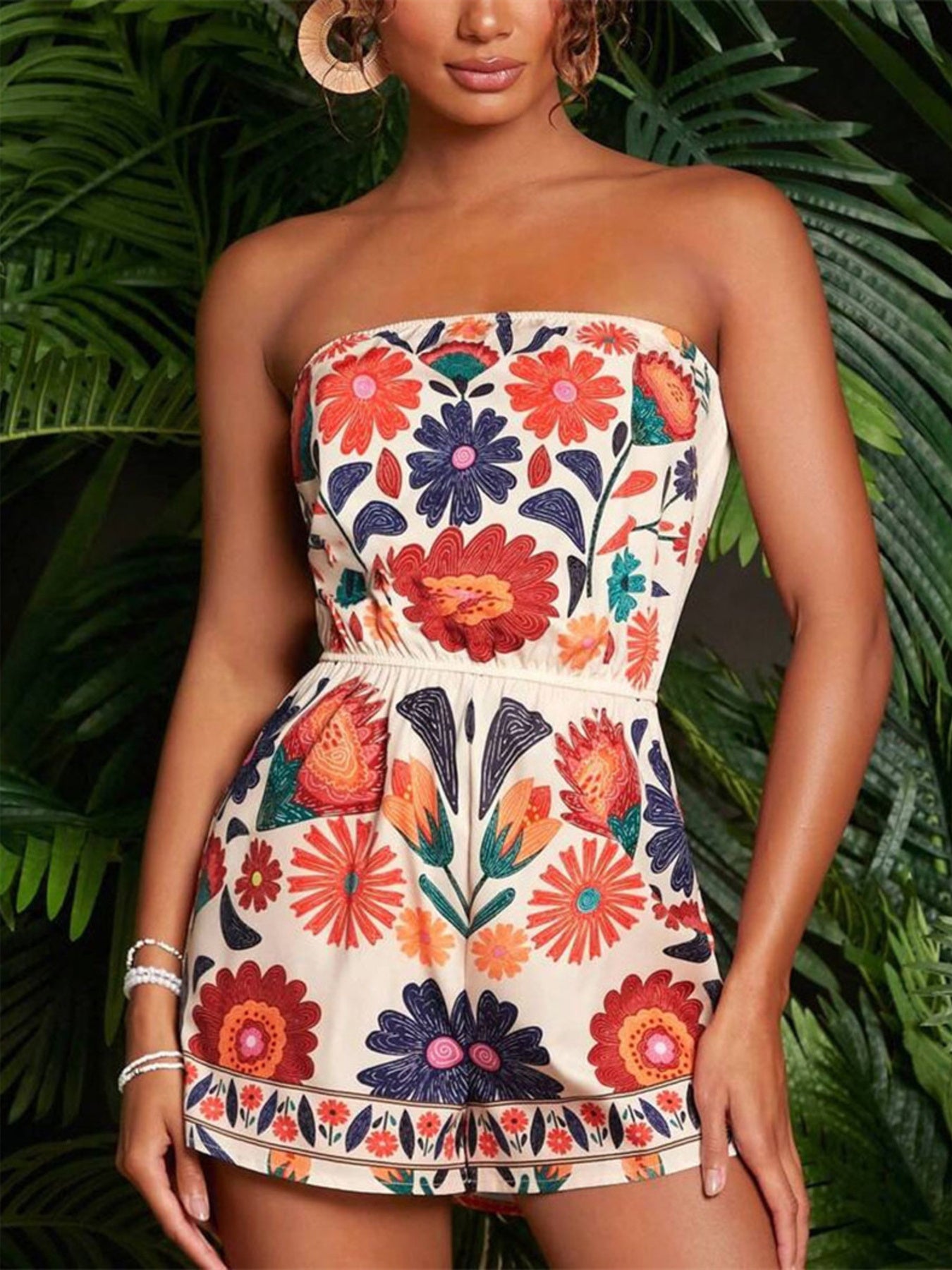 Floral Print Strapless Elastic Waist Romper Secondary image
