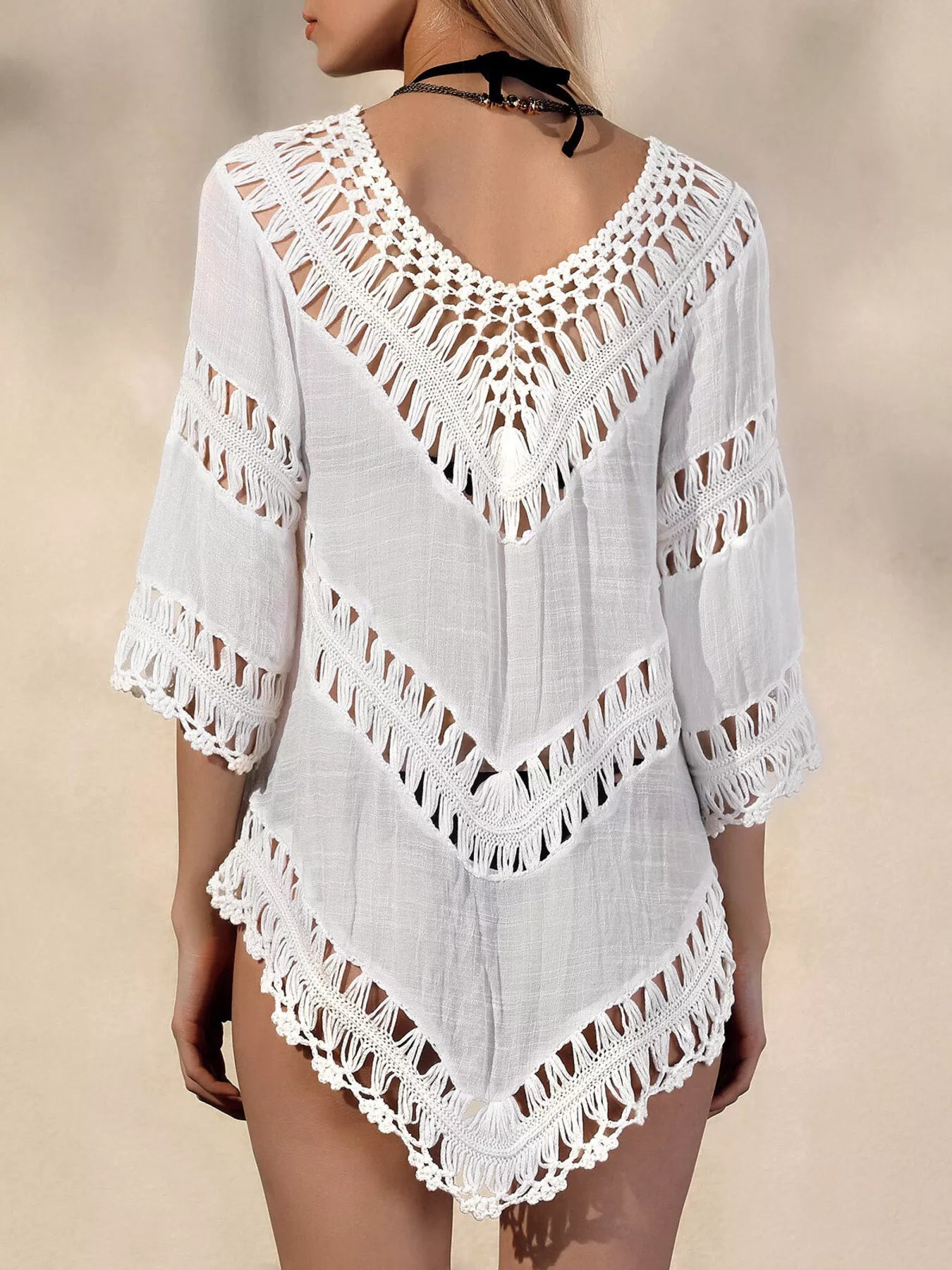 Crochet Trim V-Neck Cover Up Secondary image