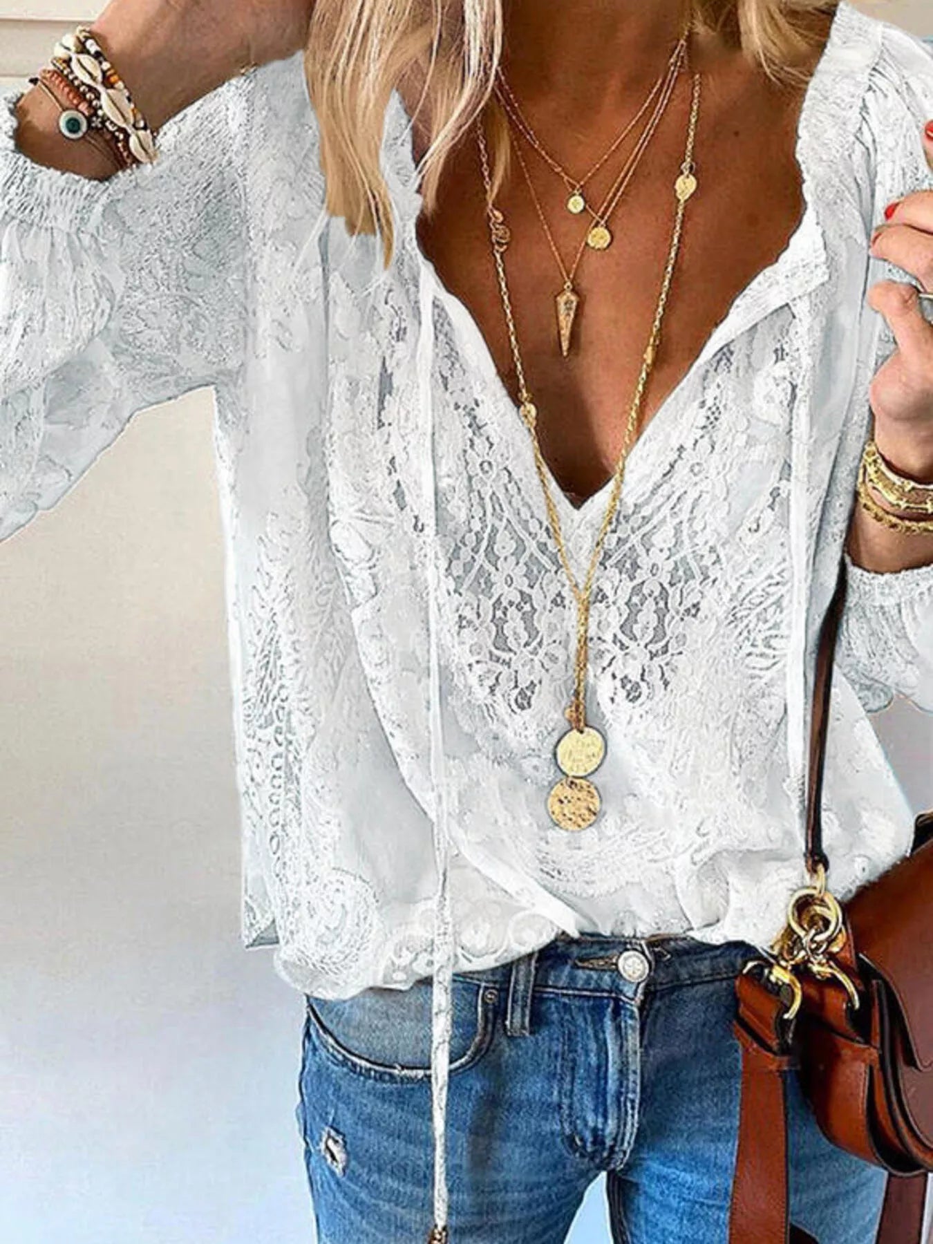 Lace Tie-Neck Blouse Secondary image