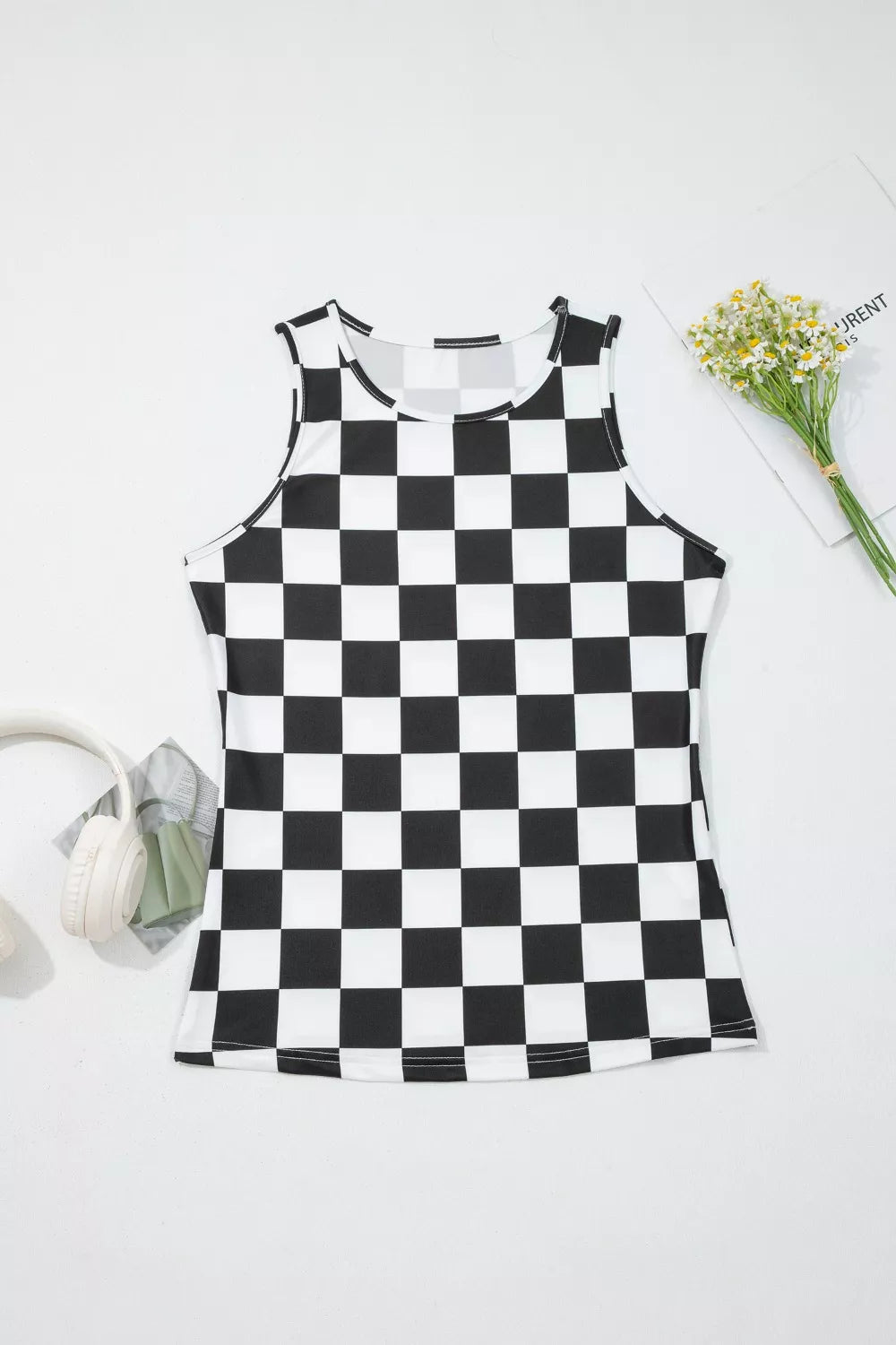 Checkerboard Printed Slim Tank Top Secondary image