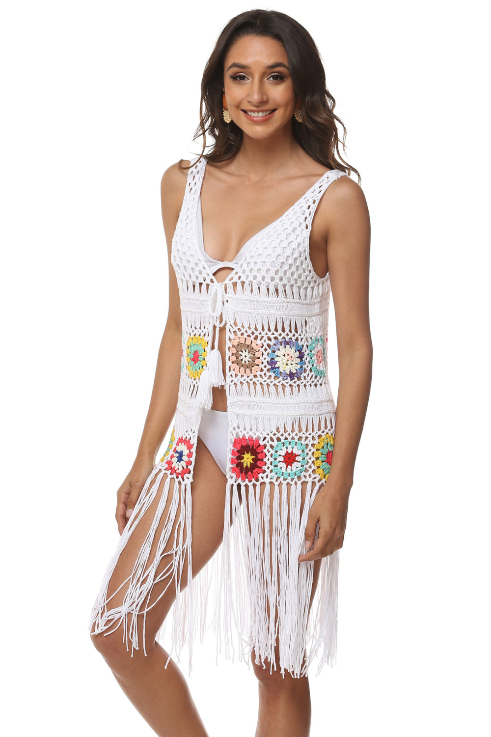 Openwork Fringe Detail Embroidery Sleeveless Cover-Up Secondary image