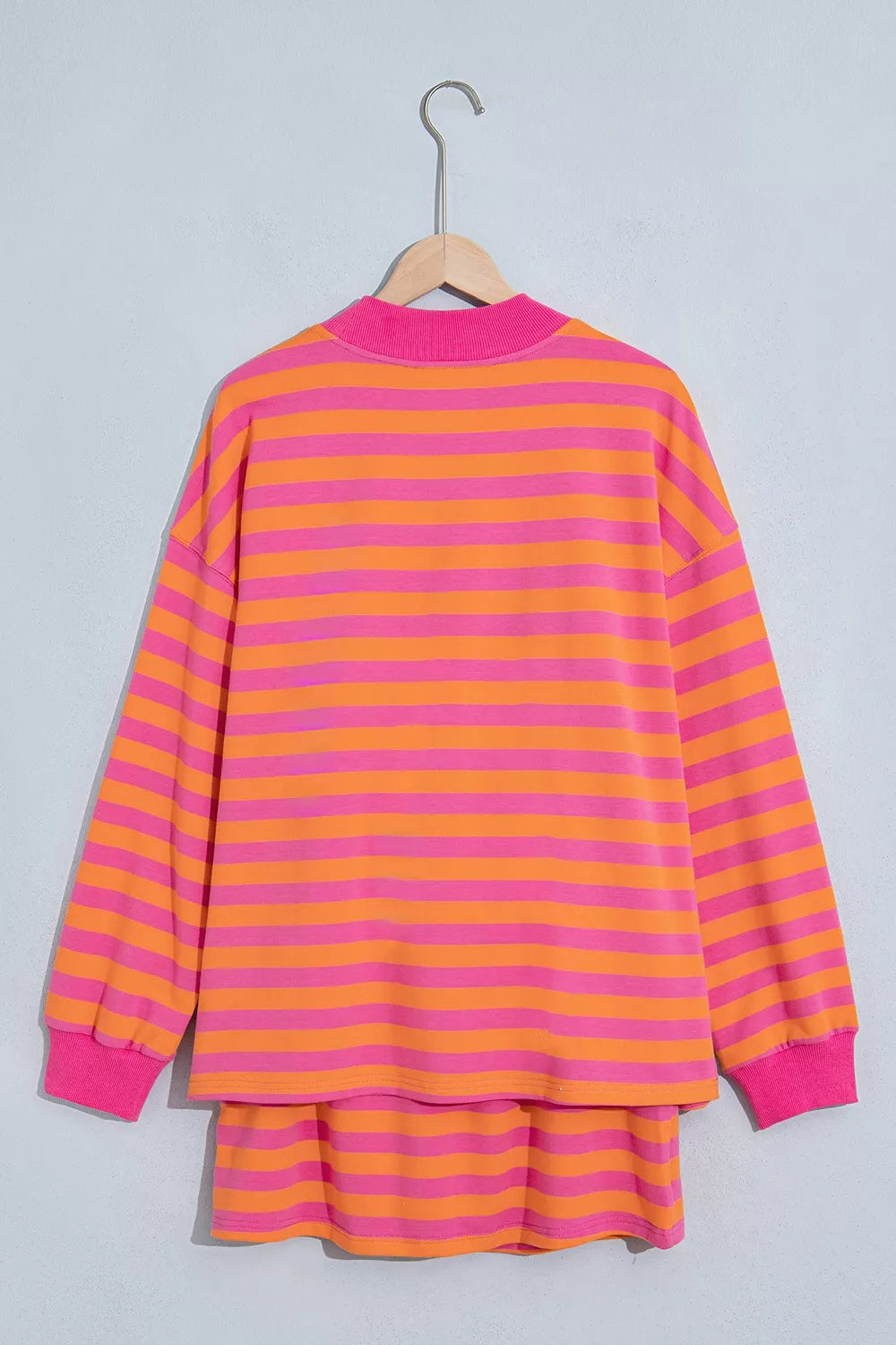 Stripe Color Block Patchwork Mock Neck Pullover Drawstring Mini Skort Set - photo 4