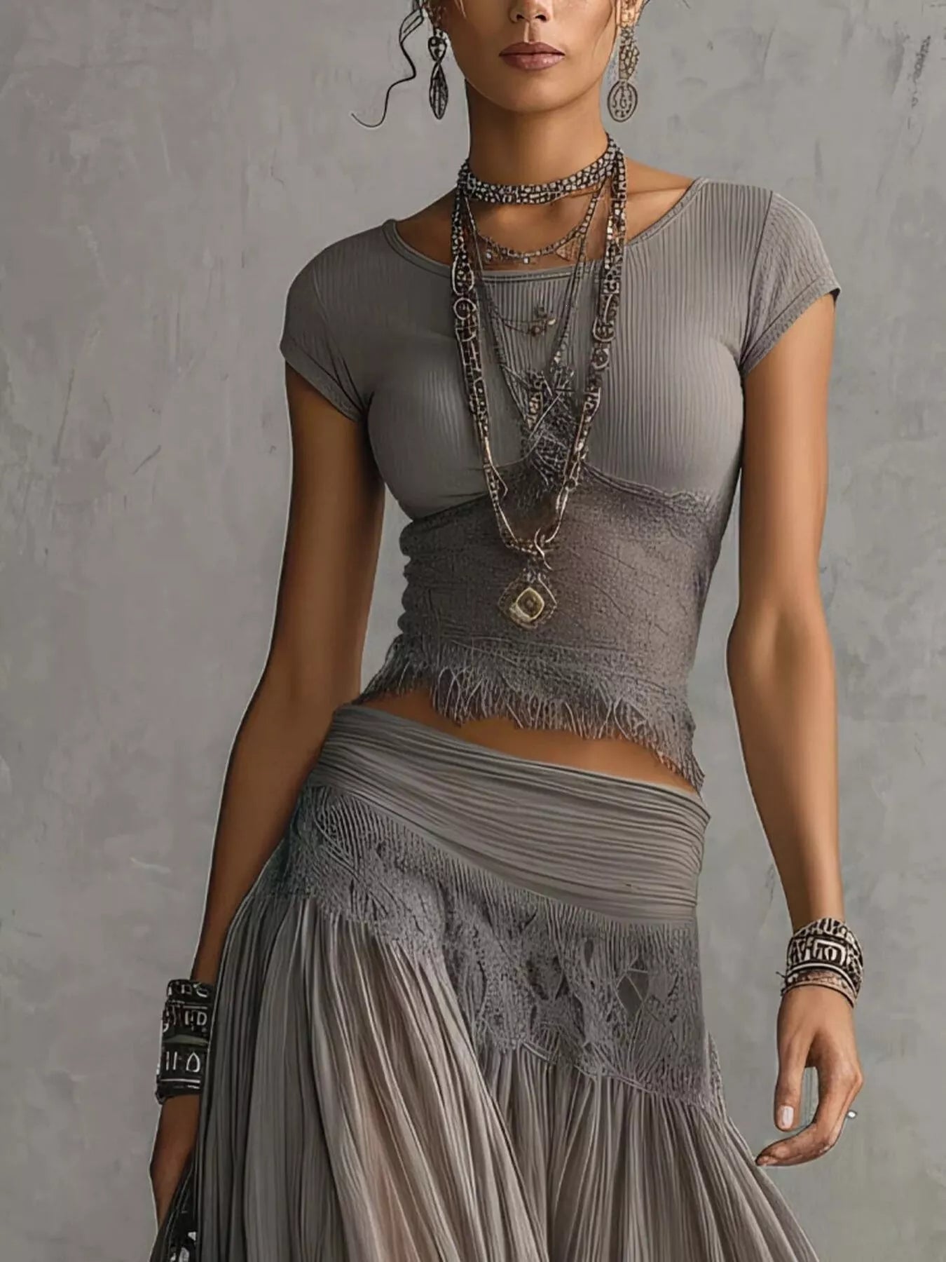 Lace Slim Fit Top and Maxi Skirt Set Secondary image