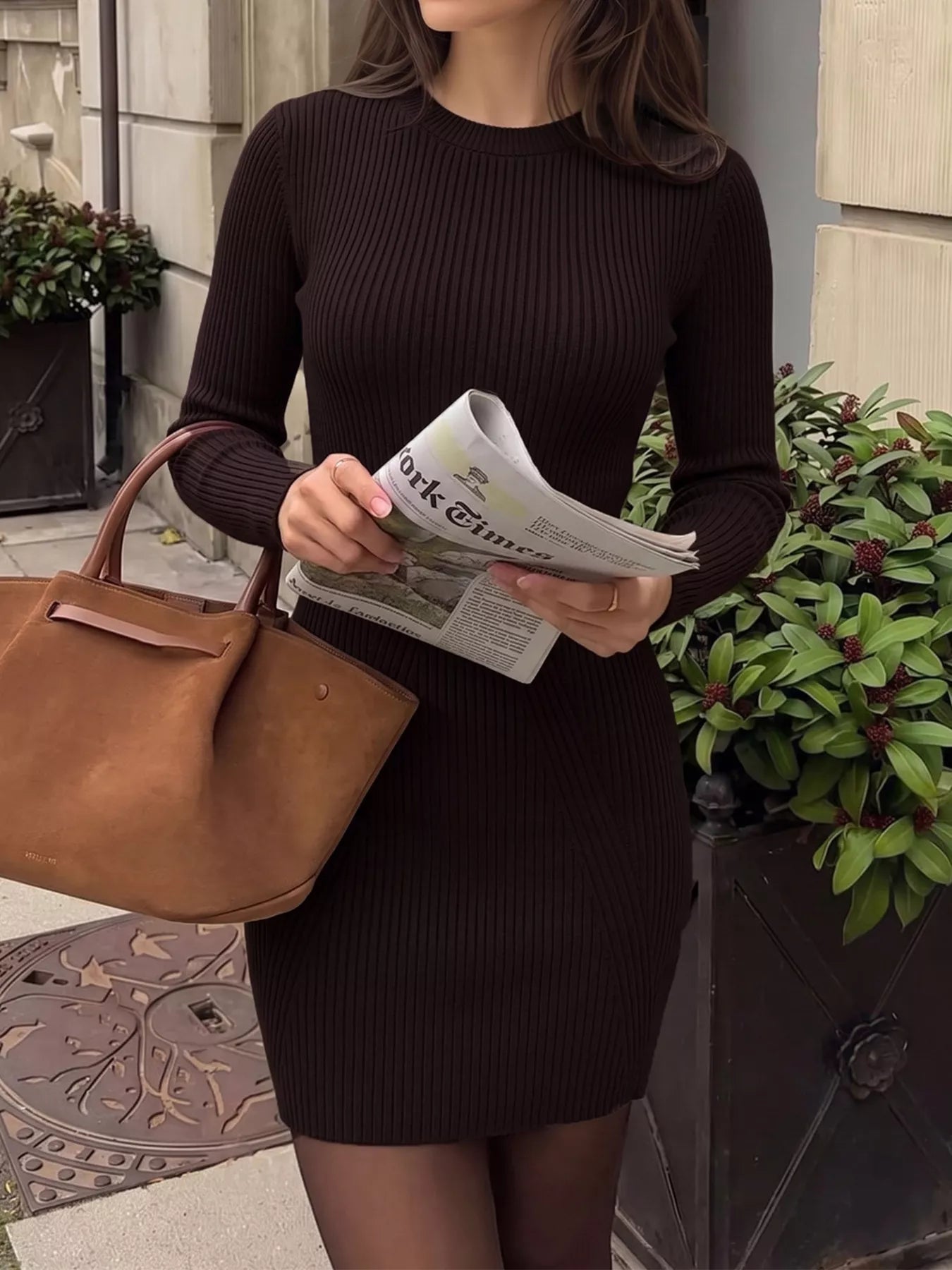 Long Sleeve Ribbed Knit Dress Secondary image