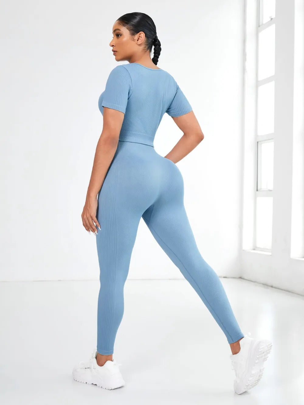 Round Neck Short Sleeve Top and Leggings Active Set Secondary image