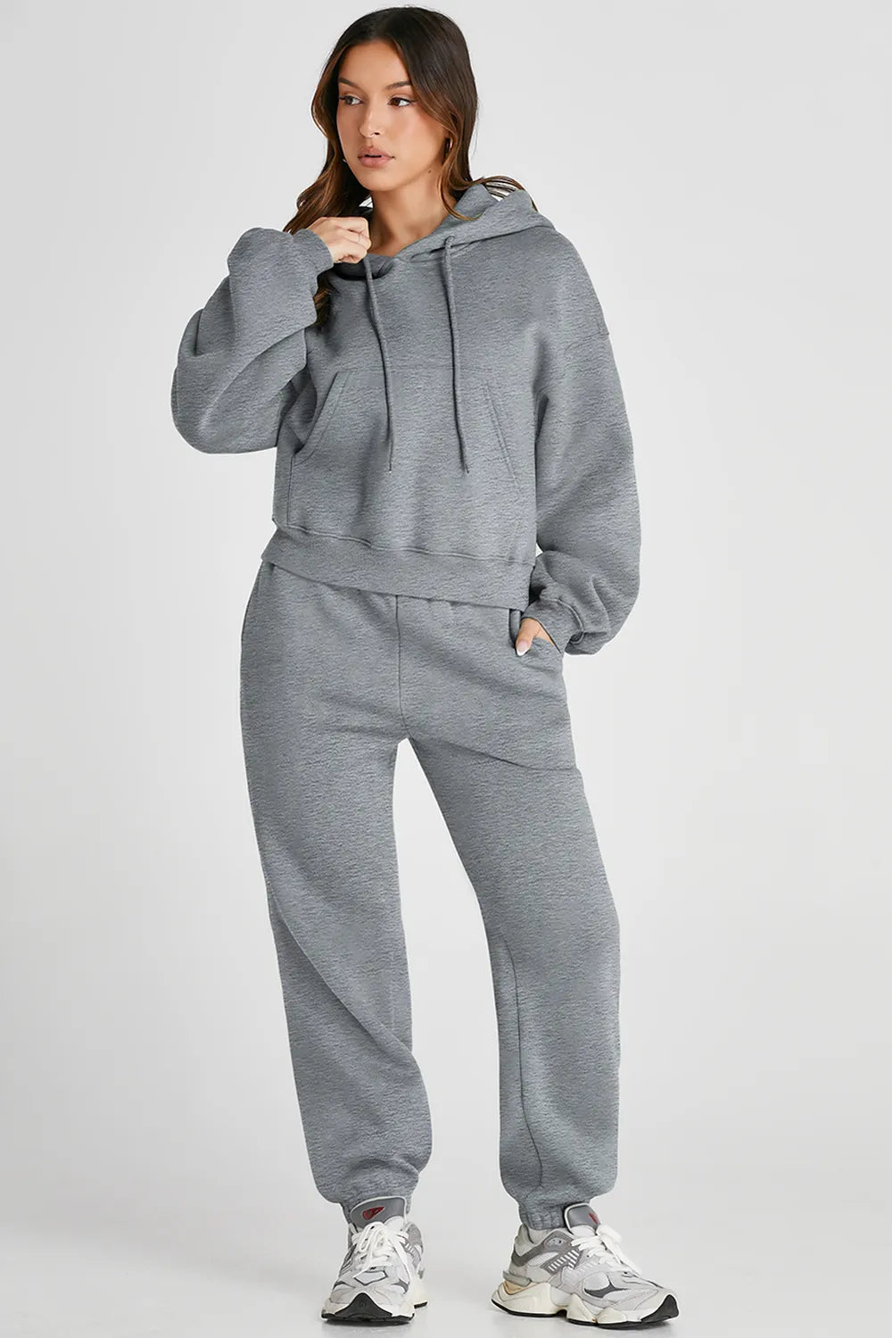 Dropped Shoulder Hooded Top and Pants Active Set Secondary image