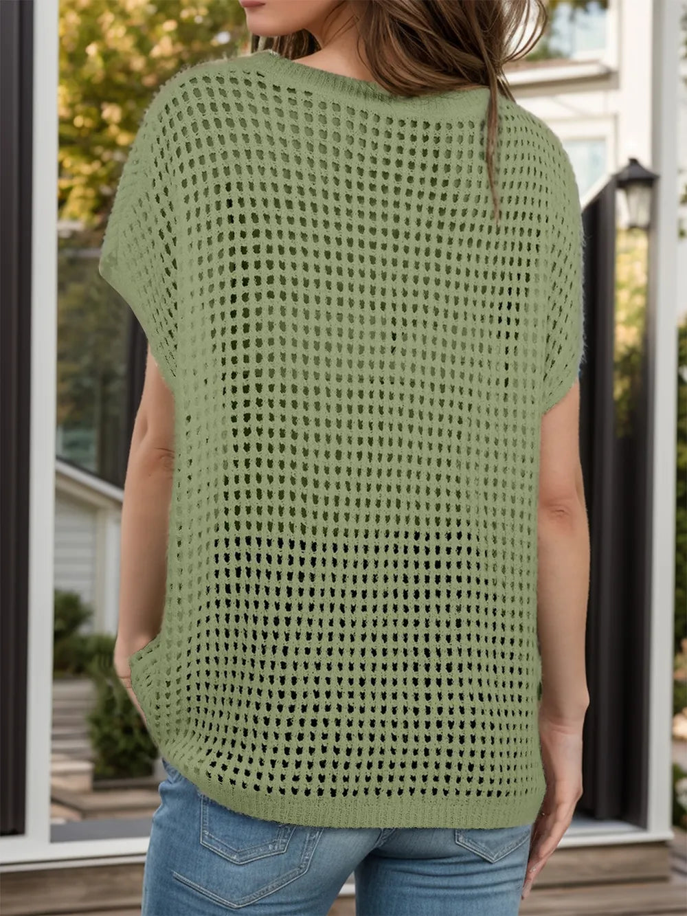 Openwork Round Neck Short Sleeve Cover-Up Secondary image
